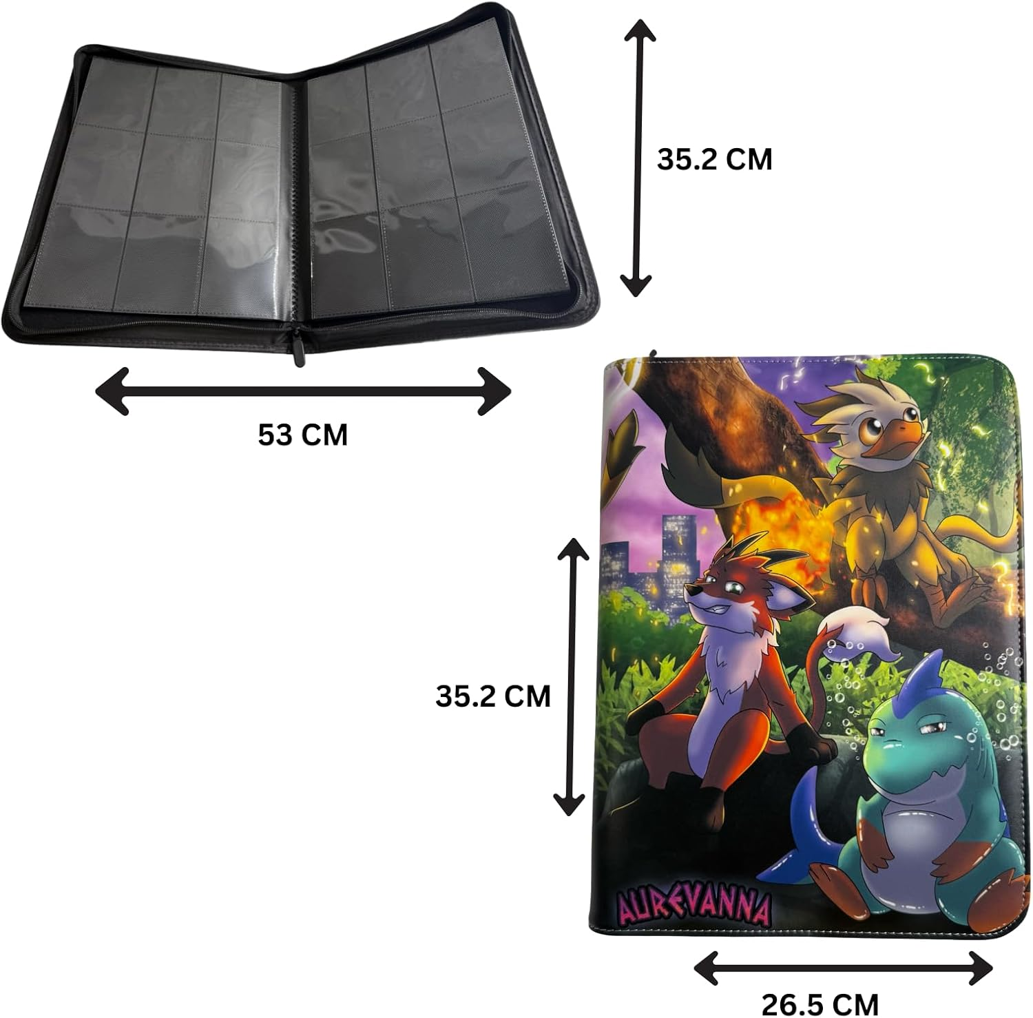 Aurevanna 9-Pocket Trading Card Binder with Zipper &ndash; Compatible with TCG, MTG, Yu-Gi-Oh, and Card Sleeves &ndash; Waterproof PU Leather, Archival-Safe Card Storage Album Organizer &ndash; Side Loading Pockets image number 4