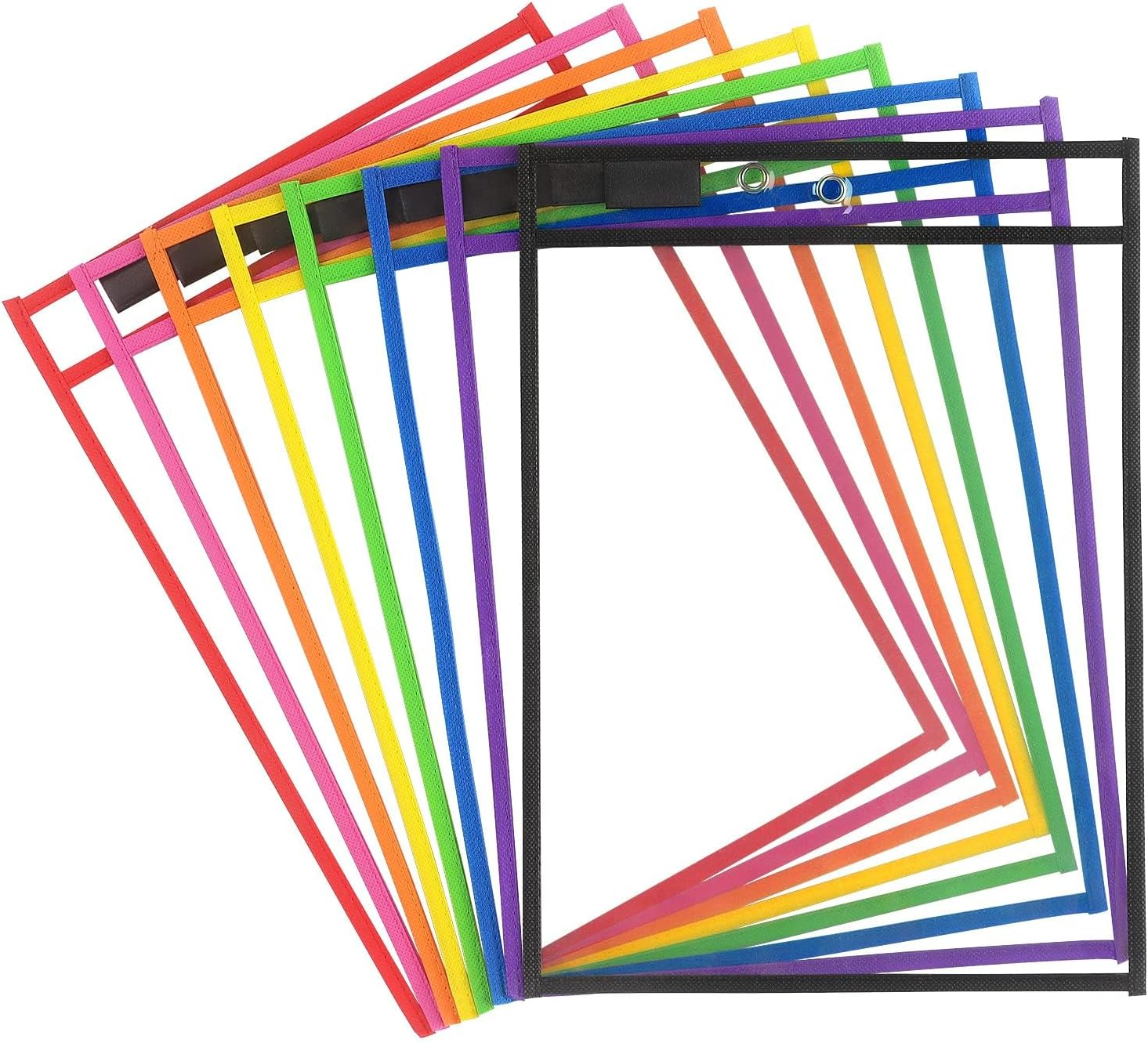 8 Pack Dry Erase Pockets Sleeves with Rings, 10 X 14 Inch Ticket Holders Clear Plastic Sleeves Sheet Protectors for Teacher Classroom Sleeves, 8 Assorted Colors image number 5