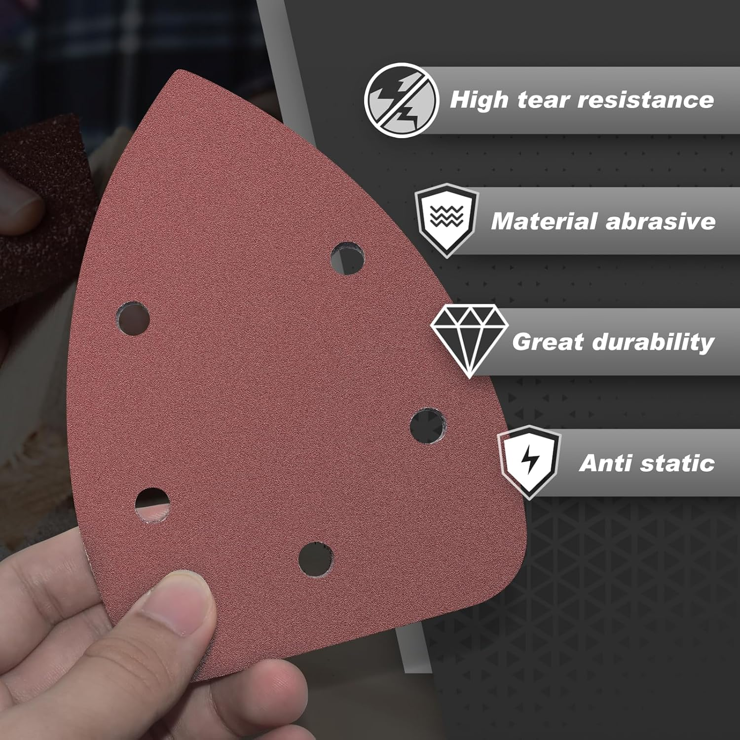 LOLOLE 50PCS Mouse Detail Sander Sandpaper, 40 Grit Aluminum Oxide Triangle Sanding Pads, 5 Holes, Compatible with Metal, Wood, Rubber, Artificial Stone, Glass, Leather, Other Materials