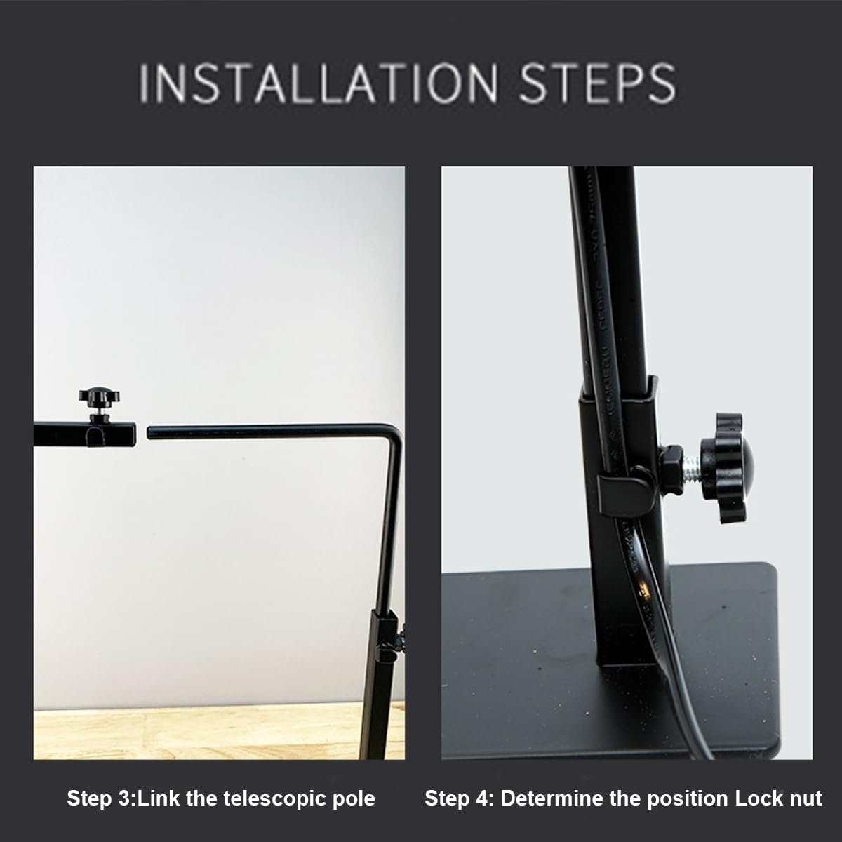 Reptile Lamp Stand,Adjustable 14-25.6" with Metal Floor Light Holder and Support Bracket for Basking Lamps,Reptile Terrarium Heating Lights& Dome Lampshade,Floor Light Holder,Domes Heat Lamp Bracket