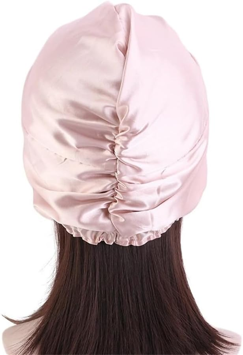 BIGTEDDY Soft Silk Night Cap Care Bonnet Double-Layer Sleeping Cap Hair Styling Black - Black image number 5