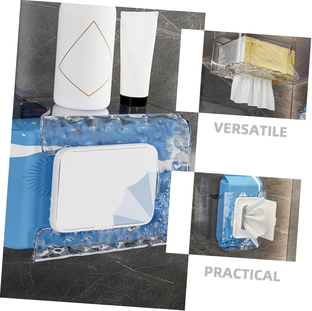 2Pcs Wall Mount Wipes Container Bathroom Tissue Box Holder White Gray Wall Mounted Wet Wipes Storage Dispenser for Home and Kitchen image number 3