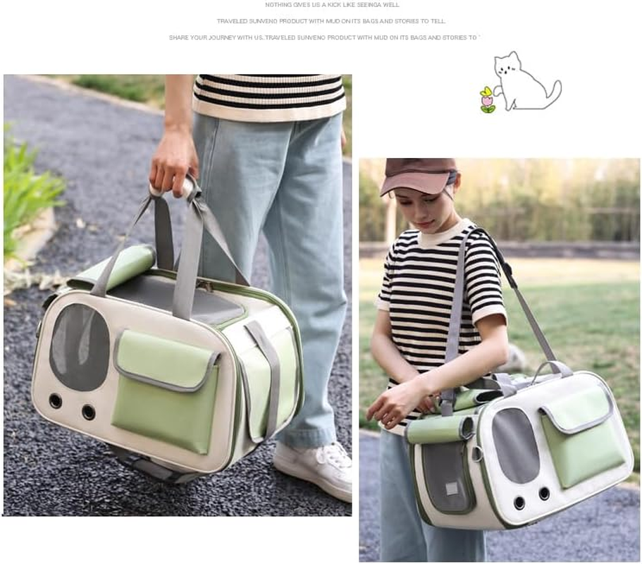 Collapsible Airline Approved Pet Carrier for Cats & Dogs up to 17 Lbs &ndash; Soft-Sided Travel Carrier with Breathable Mesh, Roll-Up Curtain & Easy-Clean Design (Green+Beige) - Grey+Black image number 6