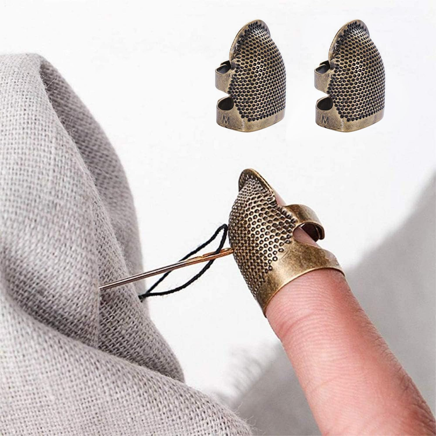 4 Pcs Sewing Thimbles, Funcyboo Adjustable Metal Sewing Thimble Embroidery Finger Protector Thumb Thimble for Knitting DIY Sewing Tools (M) image number 6
