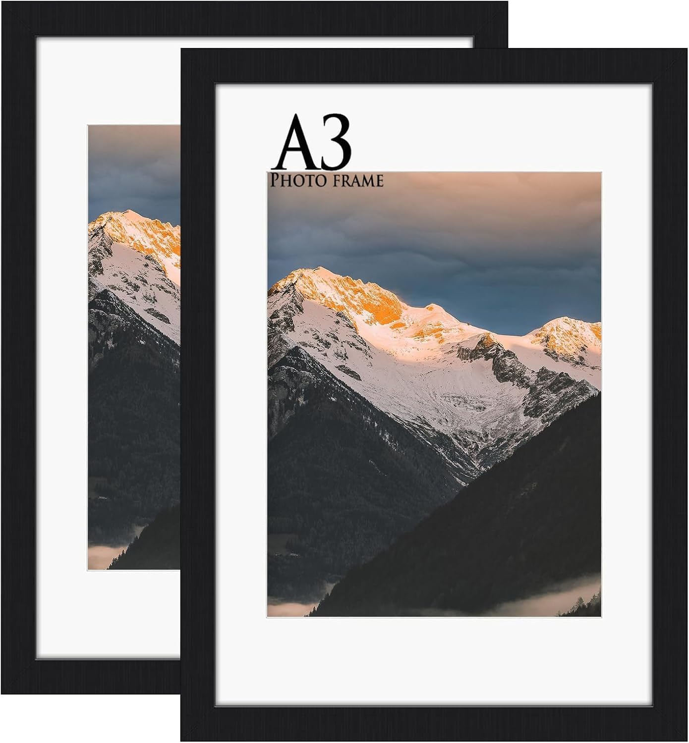 A4 Picture Frame, Black Wooden Frame for Photo Frame, A4 (21X29.7 Cm) Poster Frames with Mat, A4 Frame with Mount and Plexiglass for Wall Mount Vertically or Horizontally-2 Packs