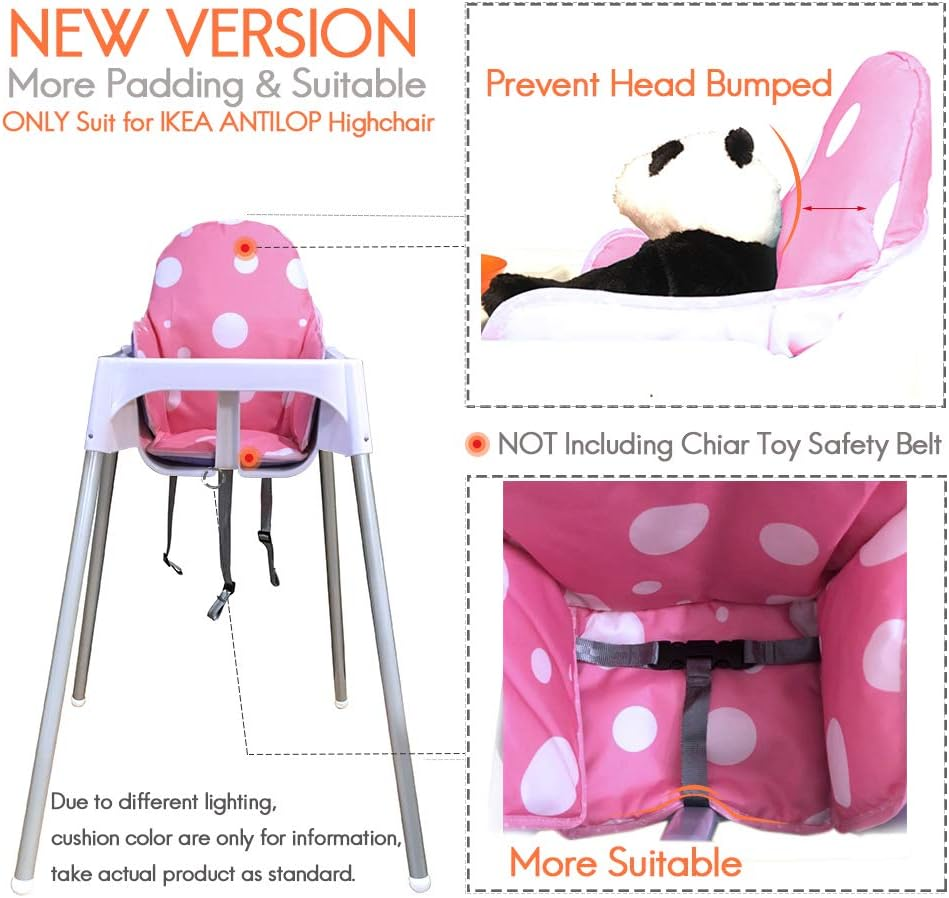 ZARPMA Highchair Cushion for IKEA Antilop Highchair, New Version Baby Highchair Seat Covers, More Thick, Washable Foldable, Child Chair Insert Mat Padding (Pink)