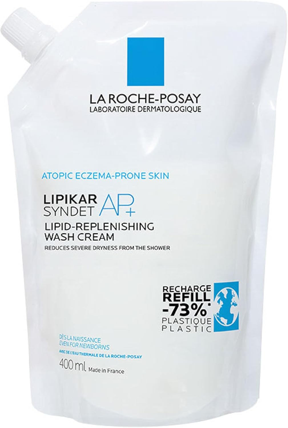 La Roche-Posay Body Wash Cream Lipid Replenishing 400Ml, Eco Refill Pouch, Lipikar Syndet AP+, for Shower or Bath, Suits Adults, Children, Babies, Newborns