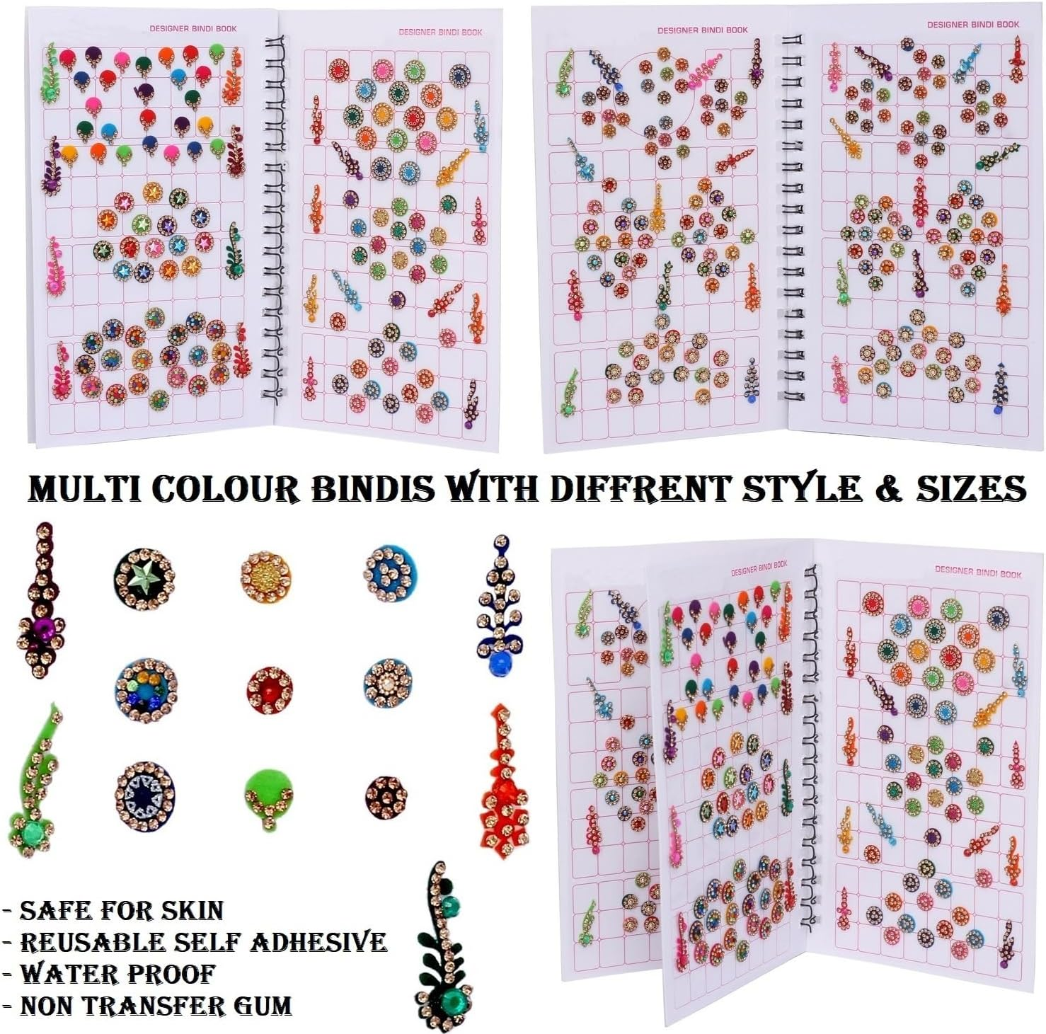 THANU'S CRAFT Multicolor Designer Glitter Shaded Crystal Stone Sticker Bindi Book for Women - 504 Fancy Bindi Book Booklet image number 2