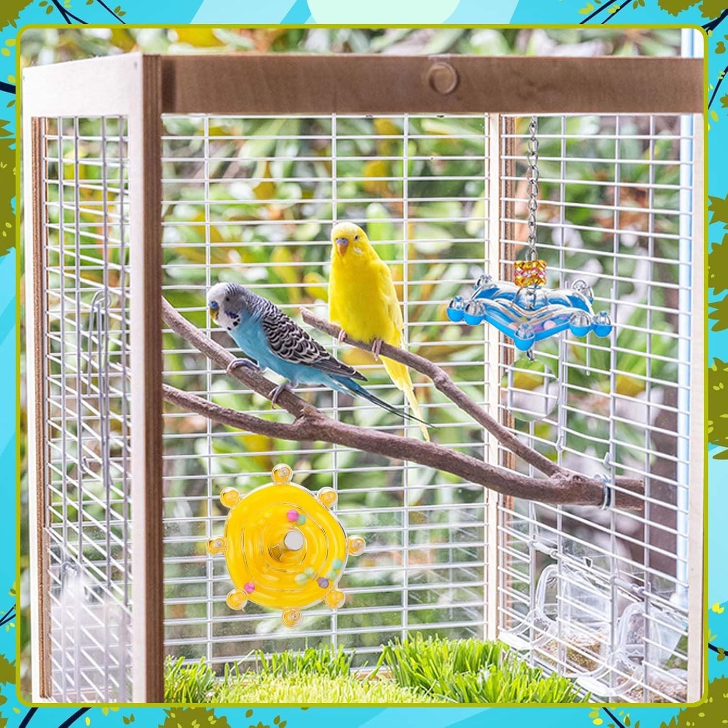 SUSOO 2 Pcs Funny Parrot Spinner Rattle Toy Wheel for Bird Cage Accessories,Interactiv Chewing Exercise Bird Toys for Cockatiels, Conures,Colorful Parakeet,African Grey,Budgies Enrichment Toys image number 1