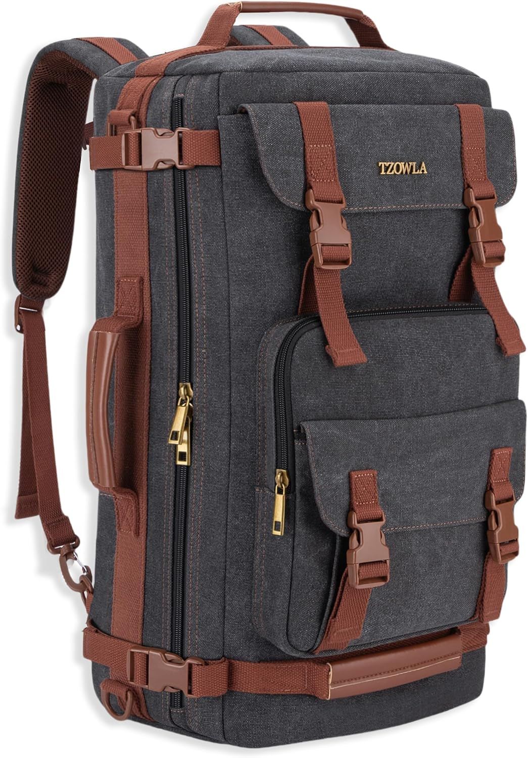 Tzowla Canvas Travel Backpack Carry on Flight Approved,Large Vintage Messenger Bag,3-In-1 Convertible Backpacks Duffel Bag,Personal Ltem Laptop Rucksack for Men and Women Fit 17 Inch Laptop