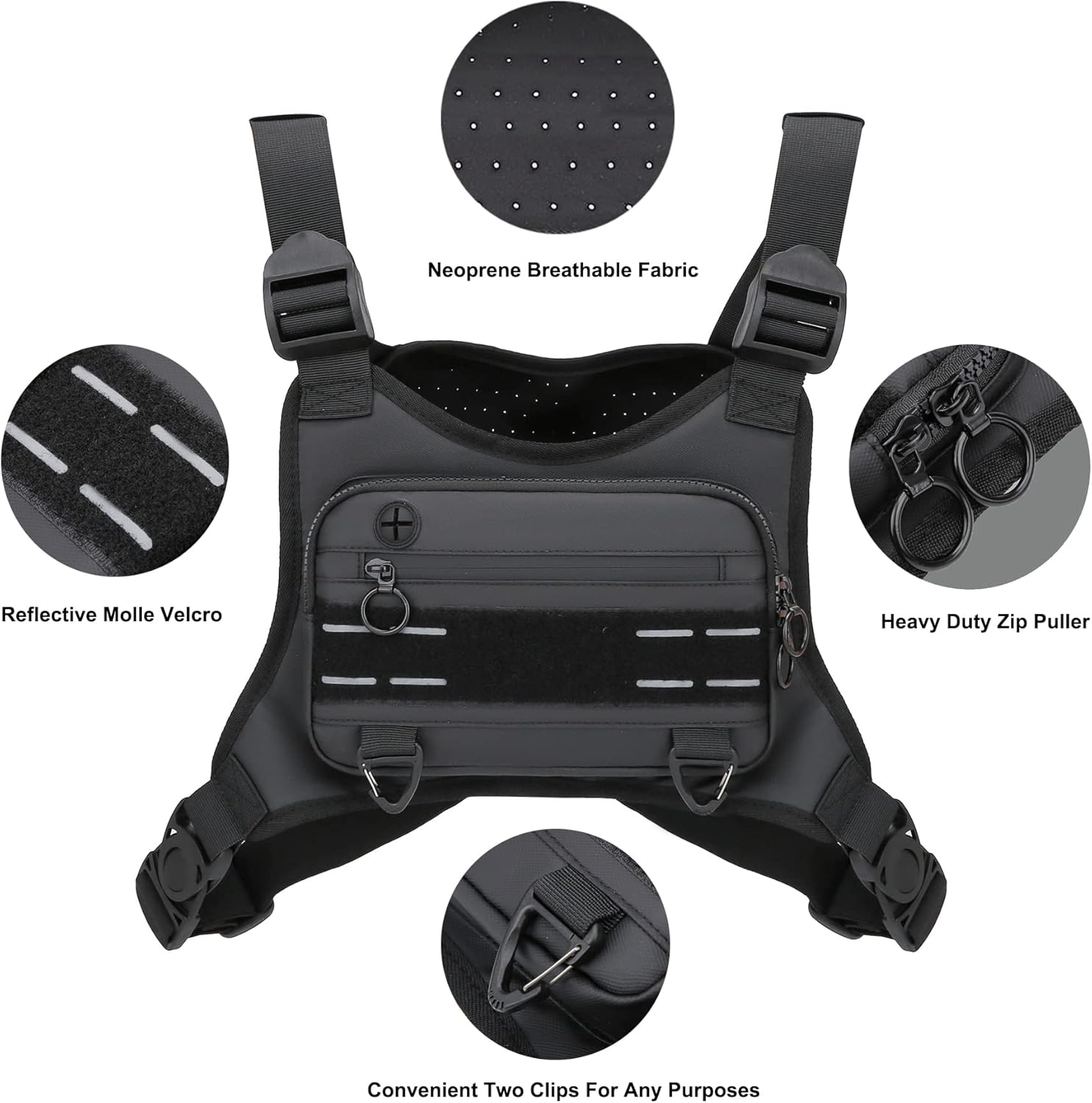 KOCULEMI Water Resistant Chest Bag - Minimalist Running Pack, Phone Holder with Extra Storage, Lightweight Running Vest, Cycling Chest Pack, Black image number 1