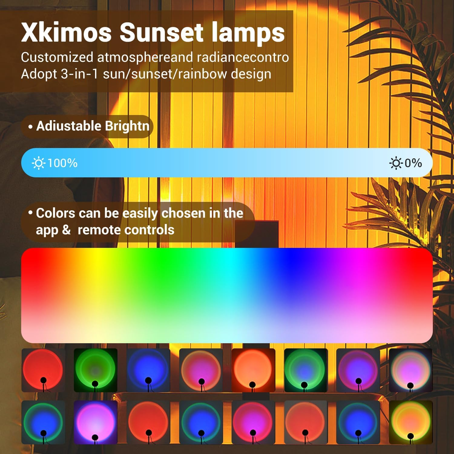 Sunset Lamp Projection, 360&deg; LED Sunset Lamp with App & Remote Control, 16 Million Colors Multicolour Palette Ambient Lighting,For TIK Tok Video Room Decor image number 1