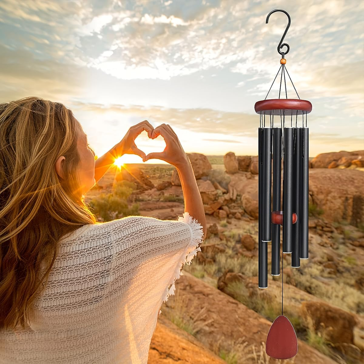 Wind Chimes for Outside, 26 Inches Wind Chimes, Memorial Wind Chimes for Outdoof, Black, Sliver, Blue, Bronze Color (Black) - Sliver image number 2