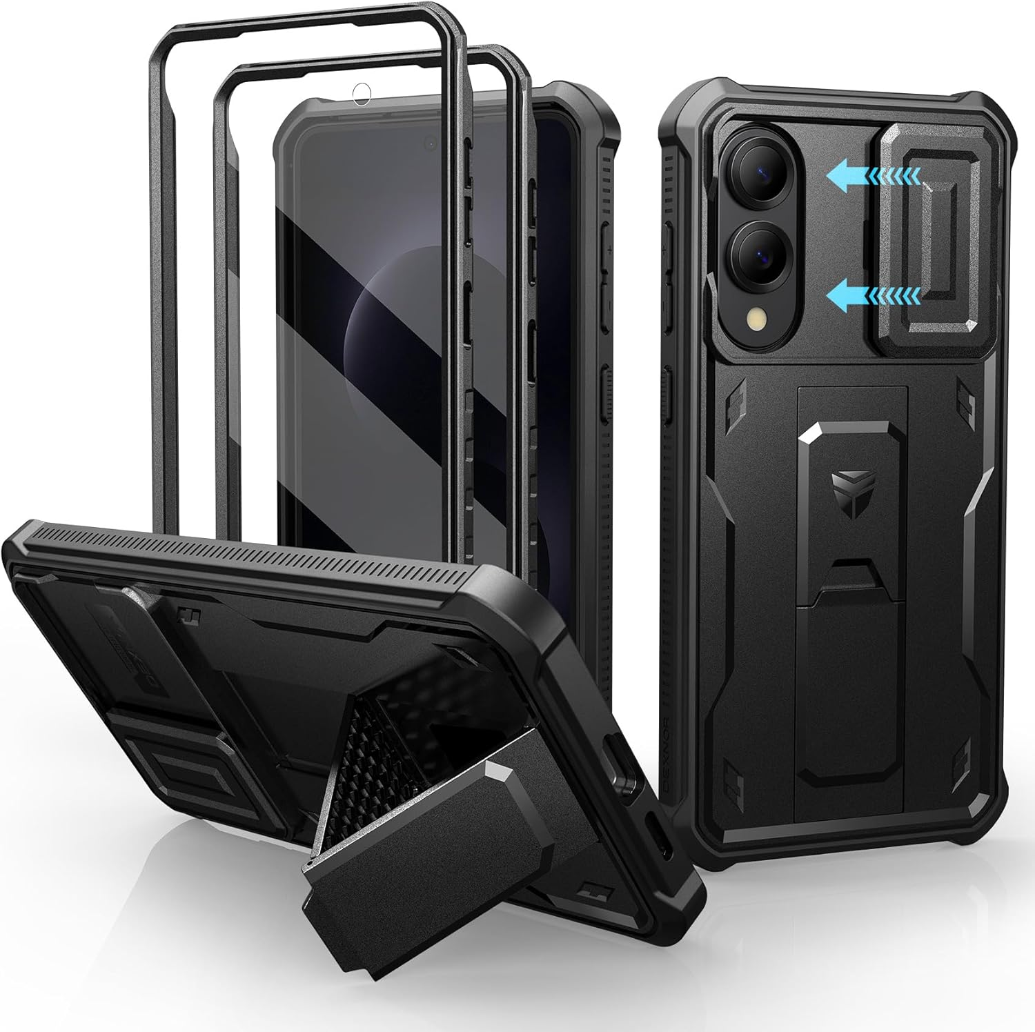 Dexnor for Samsung Galaxy S25 Ultra Case with Built-In Slide Camera Cover & Screen Protector & Kickstand, Heavy-Duty Shockproof Rugged Case Full-Body Bumper Protective Cover - Black