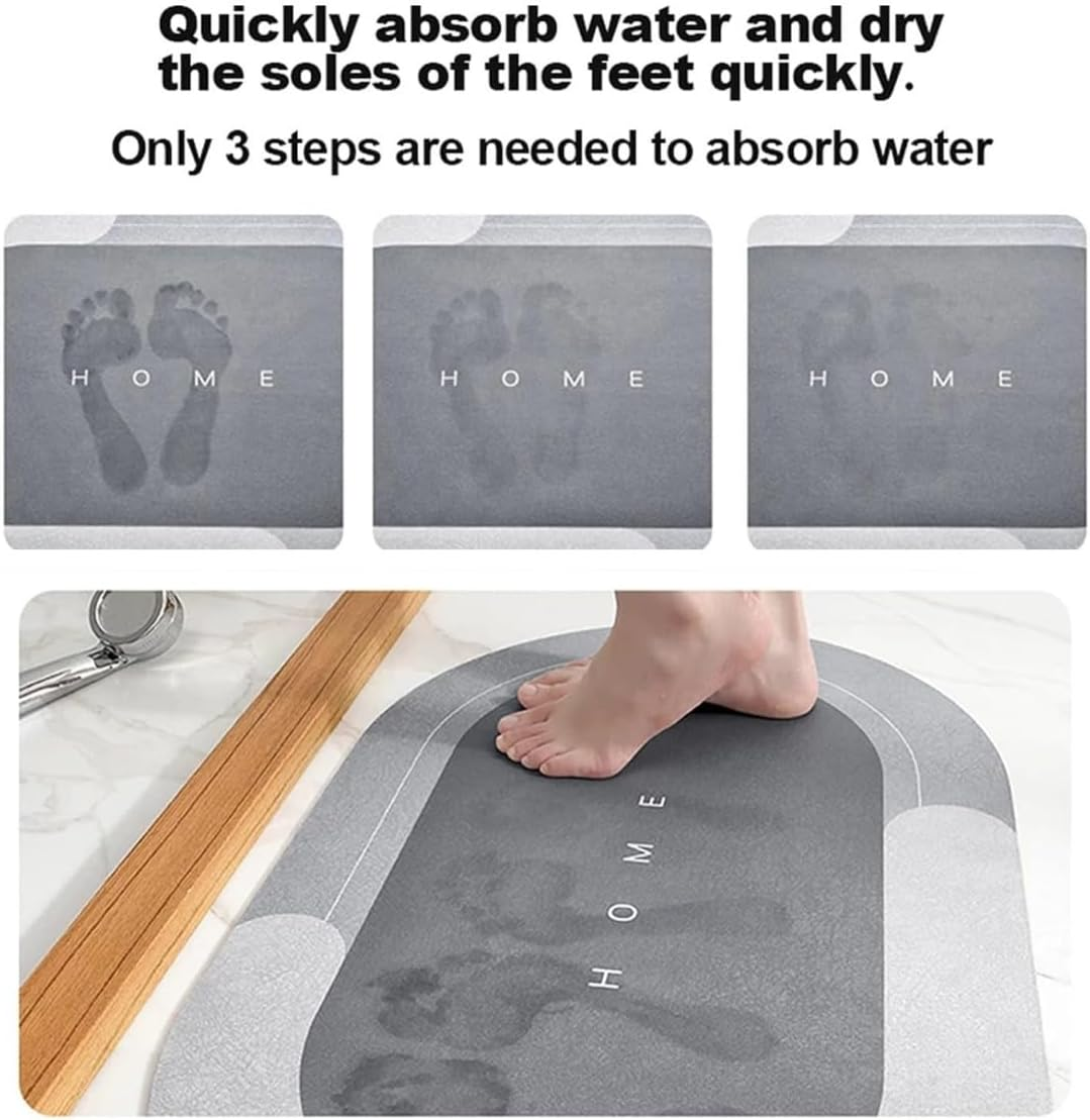 Absorbent Bath Mat,60X40Cm Bathroom Mat,Super Absorbent Quick Dry Bathroom Mat Premium Rubber Backed Bathroom Floor Rugs Non Slip Bath Rugs for Bathroom (Diatom Ooze, Blue Circle) image number 2