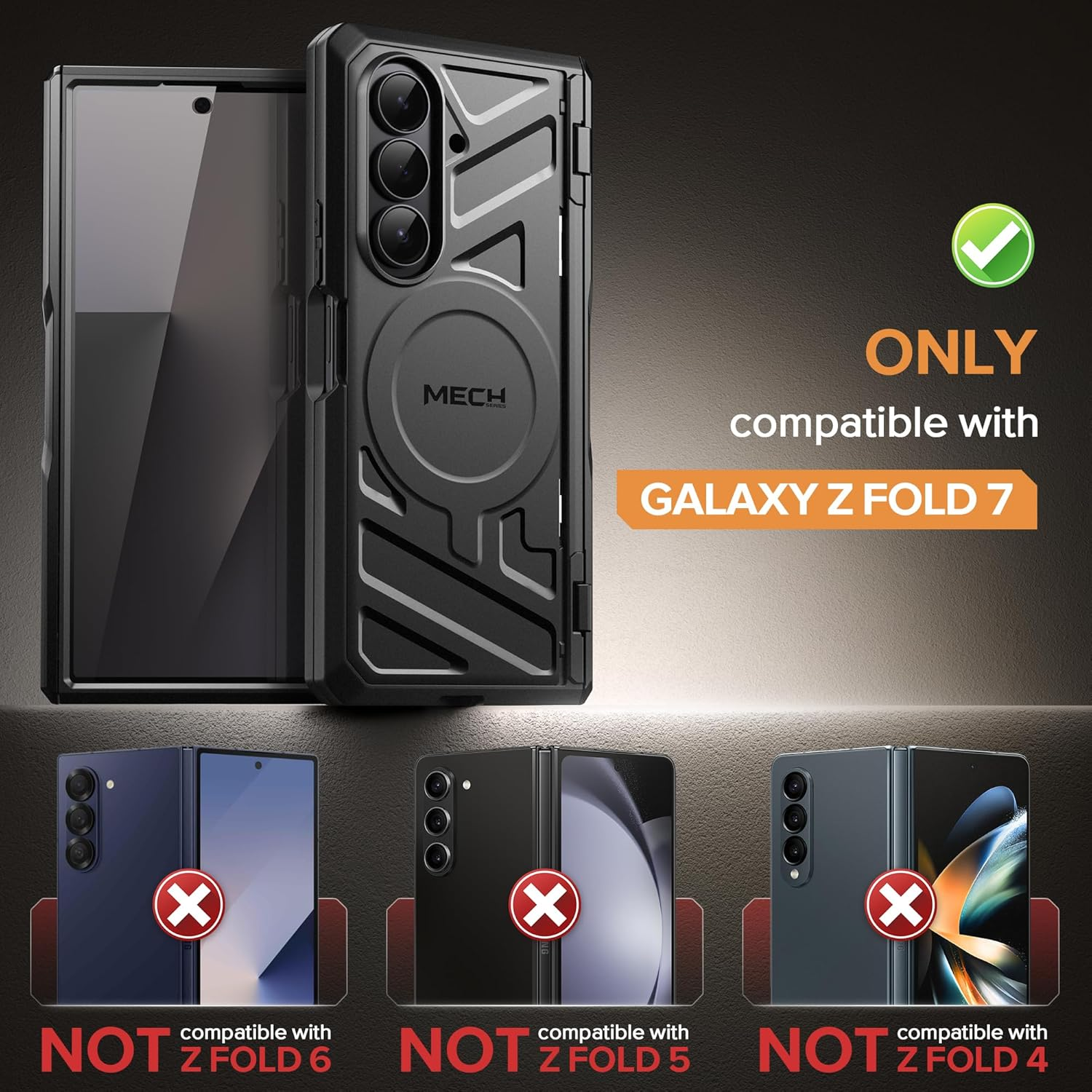 TONGATE for Galaxy Z Fold 7 Case with Privacy Screen Protector, [Compatible with Magsafe][Anti Spy] Shockproof Phone Case, Built-In Stand & Belt Clip & Hinge Cover for Samsung Z Fold 7 2025 8", Black image number 3