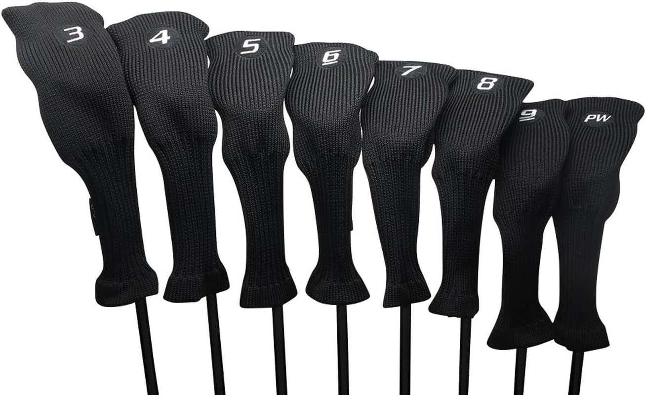 Majek All Hybrid Head Cover Golf Club Black Sleek Tight Fit Headcover Set 3-PW Acrylic Head Covers 3 4 5 6 7 8 9 PW Easy to See Large White Embroidered Numbers image number 4