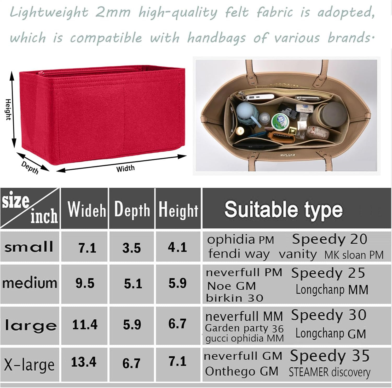 Lckaey Purse Inserts ​For Lv Speedy 25 Organizer Insert, for Monogram Bag, Handbag Protective Insert ​Tote Bag and Hand Bag Protector, Organizer Insert 1083Red-M 9X5.5X5.5In