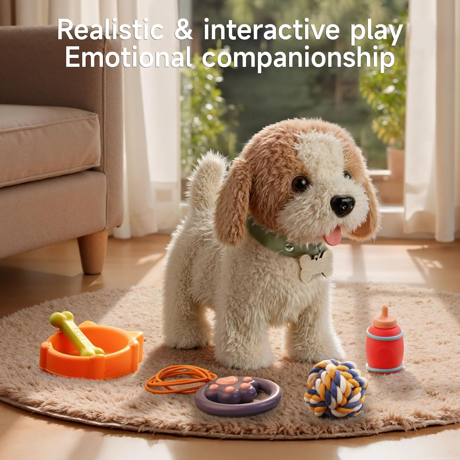 OR or TU Walking Barking Toy Dog with Remote Control Leash, Plush Puppy Electronic Interactive Toys for Kids, Shake Tail,Pretend Dress up Realistic Stuffed Animal Dog Age 3 4 5 6+ Years Old Best Gift image number 6