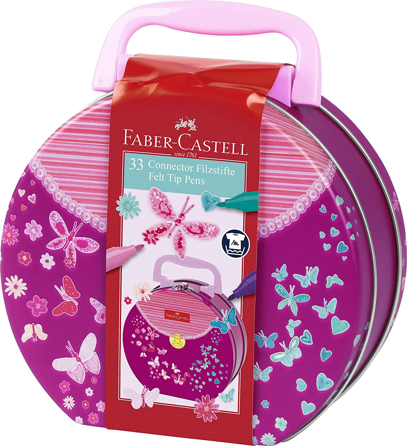 Faber-Castell Connector Pen Colour Markers Assorted - Gift Set Handbag Tin of 33 (63-155537), Multicolor