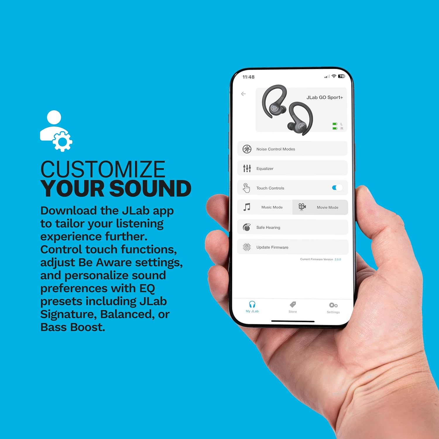 Jlab Go Sport+ Wireless Workout Earbuds Featuring C3 Clear Calling, Secure Earhook Sport Design, 32+ Hour Bluetooth Playtime, and 3 EQ Sound Settings (Graphite) image number 5