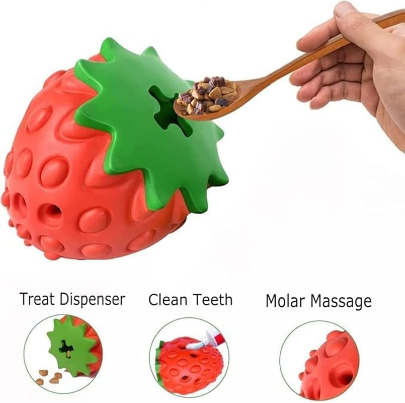 Dog Puzzle Toys Strawberry Shape Dog Chew Toy Teeth Cleaning Toy Interactive Treat Dispensing Chew Dog Toy Slow Feeder Dispenser Durable Natural Rubber Puzzle Toys Dog IQ Mental Stimulation Toy image number 3