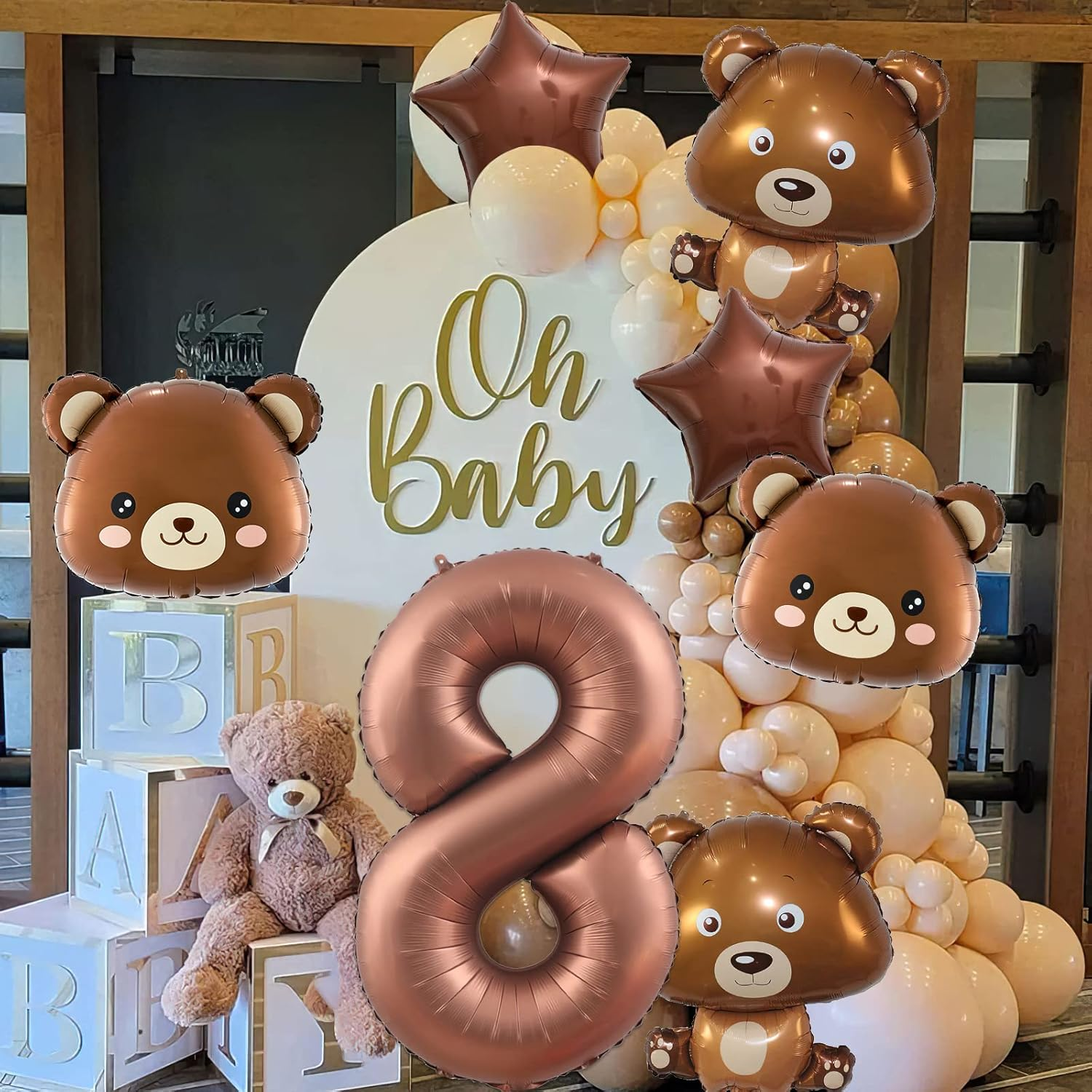 Bear Birthday Balloons,40 Inch Bear Number Balloon,Baby Shower Decorations Foil Animal Balloons (8Th) image number 1