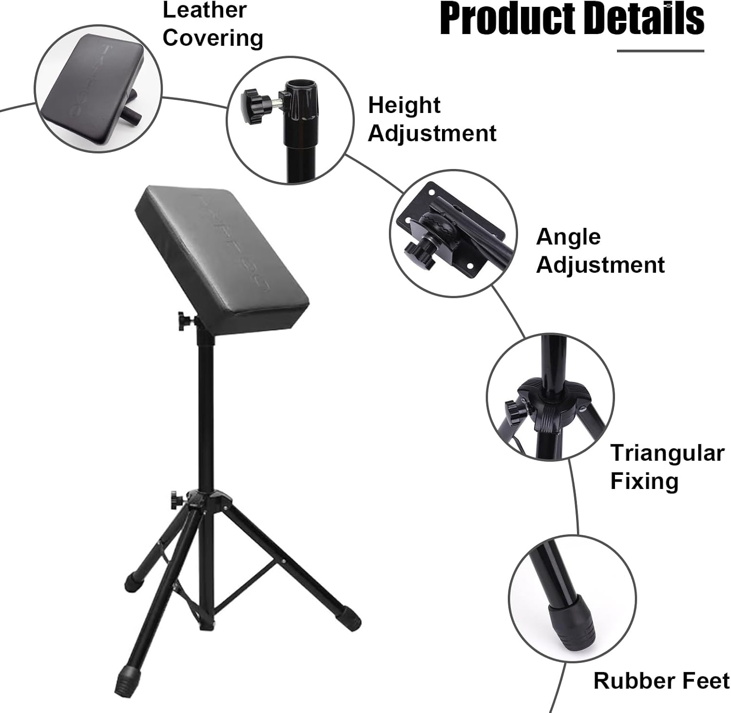 TONBAO Tattoo Armrest with Tray - Height and Tilt Adjustable Folding Arm Rest, Black Leather Pad for Tattoo Studio image number 4