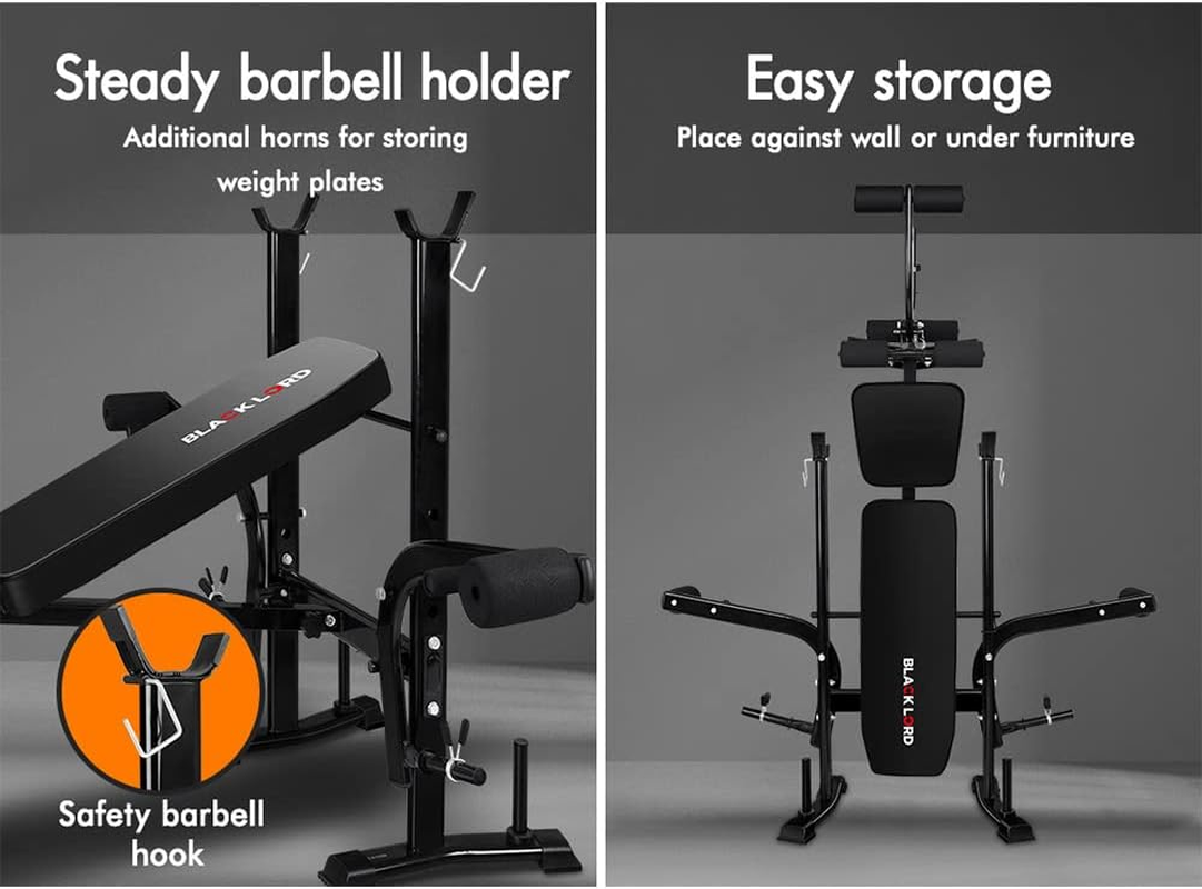 BLACK LORD Foldable Weight Bench Press with Butterfly Arm and Adjustable Barbell Rack, FID Bench with Biceps Bar, Multi-Station Home Gym Fitness Equipment for Strength Training, Max 250Kg, All Black image number 4