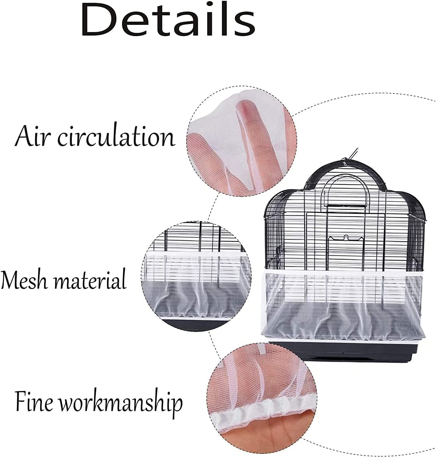Bird Cage Cover,Bird Cage Seed Catcher,Nylon Mesh Protective Net,Stretchy Shell Skirt Style,Reusable,Washable,Ventilated and Dustproof (White L) image number 3