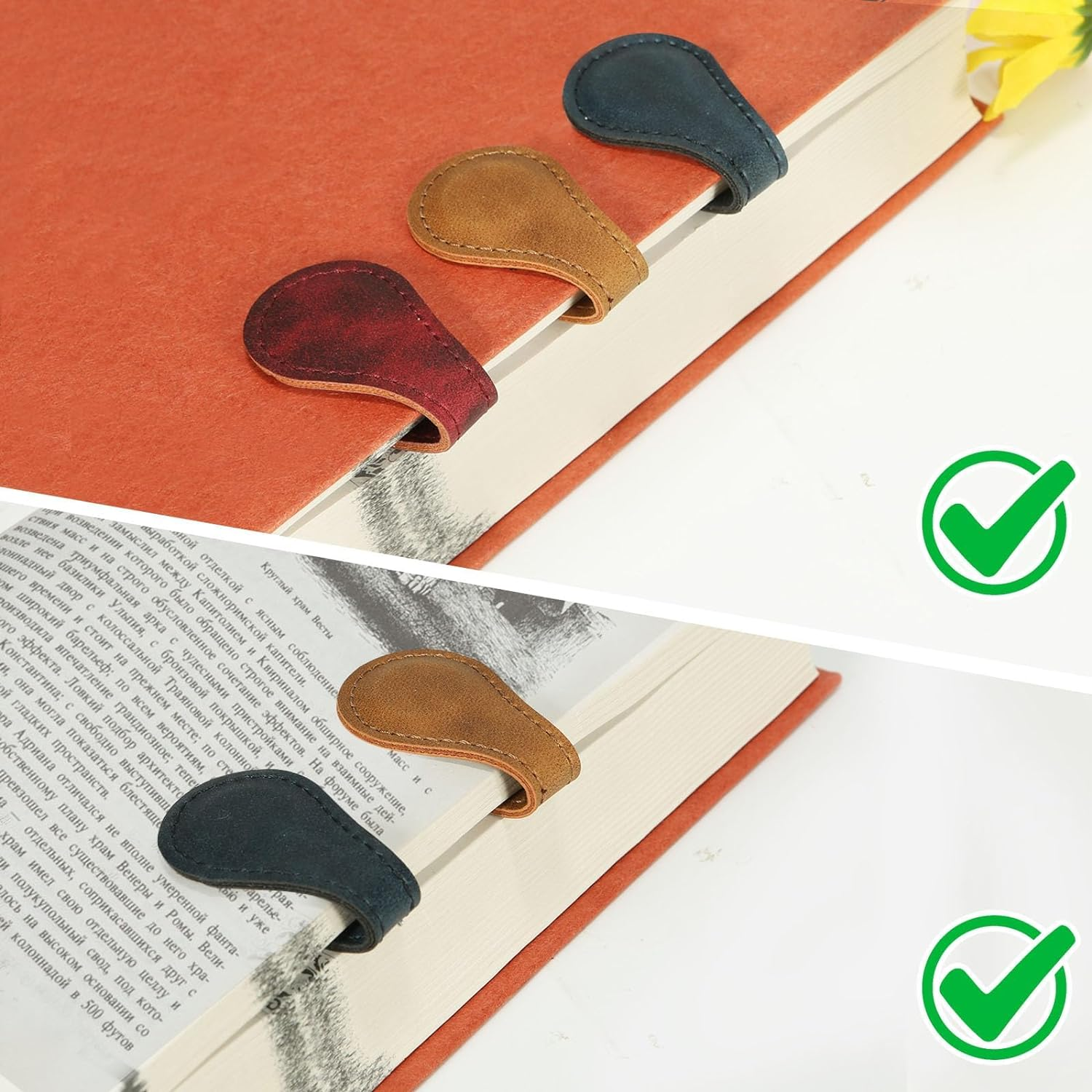 6Pcs Magnetic Leather Bookmarks - Personalized Vintage Handmade Bookmark Page Holder, Portable Magnetic Non-Slip Bookmarks, Practical Gifts for Family, Friends, Lovers and Students image number 6