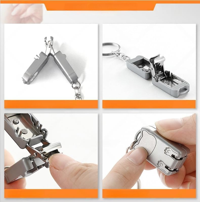 Mini Nail Clippers Keychain, Cute Cat Nail Clipper, Compact Pocket Folding Nail Cutter Keyring，Portable Travel Nail Clippers for Purse & Keyring with Ear Wax Removal Tool (Golden) - Silvery image number 7