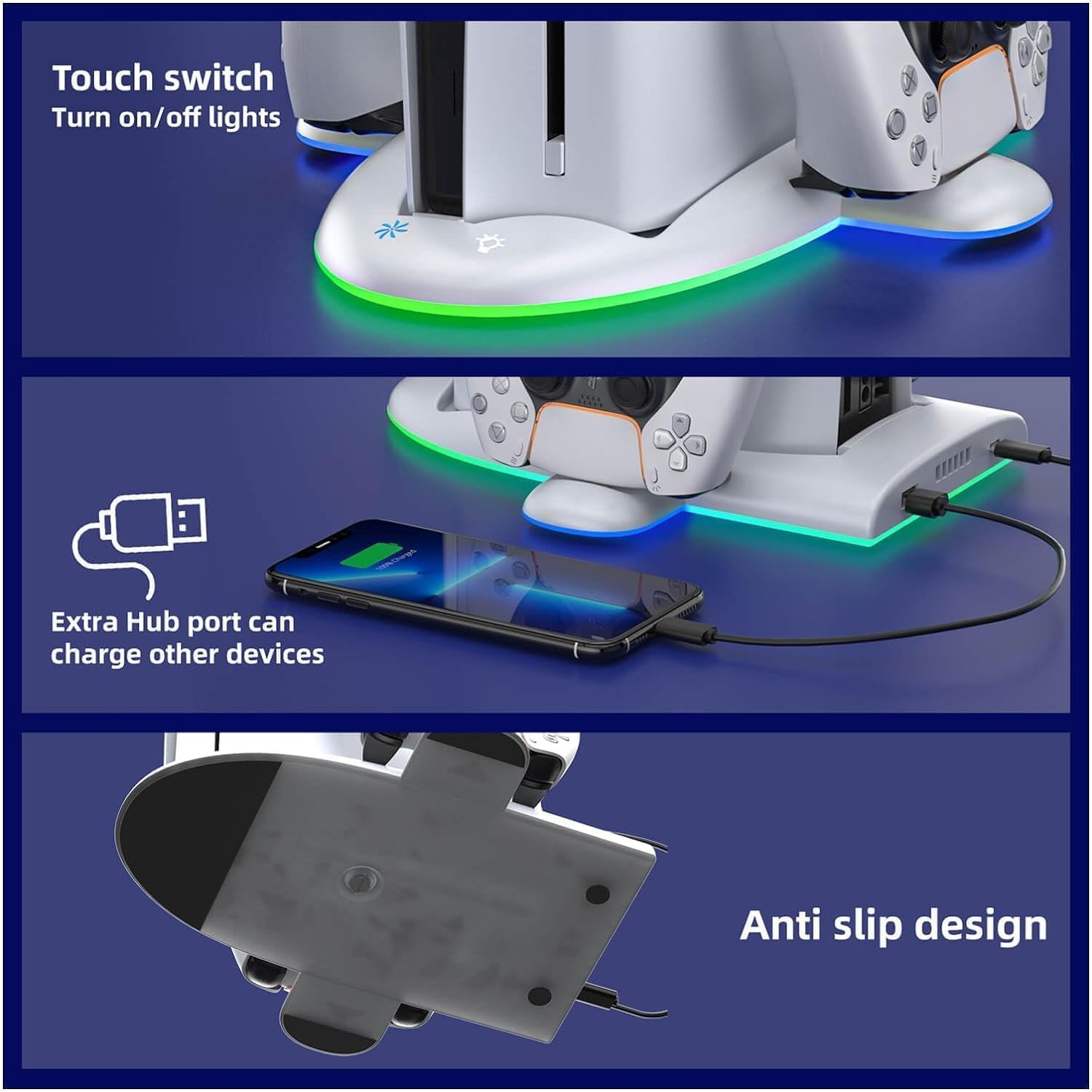 Cooling Fan Stand Compatible with PS5 Slim Console Digital/Disc - Controller Charger with 9 RGB Lights image number 3