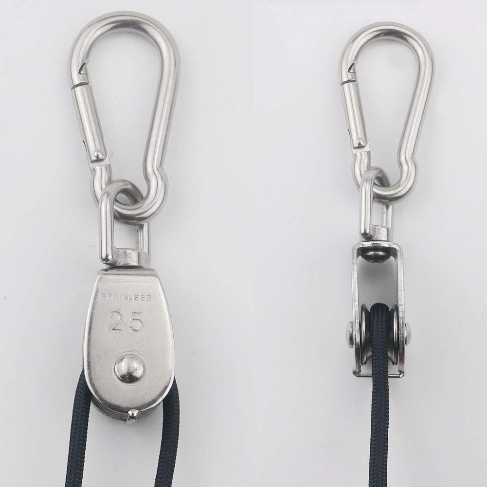 Tootaci 2Pcs M25 Crane Pulley Block,Heavy Duty Pully System for Lifting,304 Stainless Steel Swivel Hook Single Pulley Block with 20M(6Mm) Nylon Pulley Rope & 2Pcs Carabiner Snap Hook image number 5
