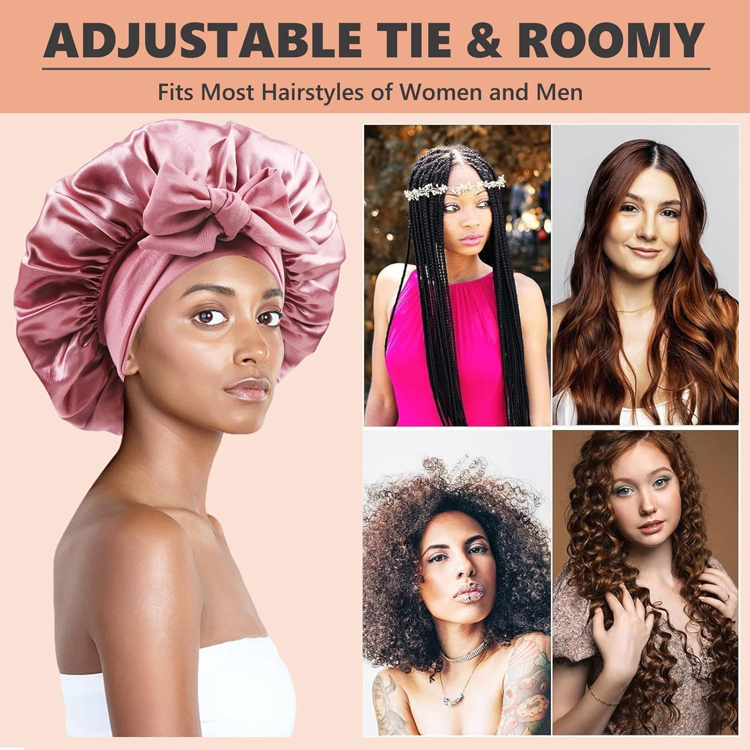 Double Layer Ribbon Wide Edge Polyester Nightcap Bow Imitation Silk Beauty Hair Care Cap Headscarf Cap image number 5