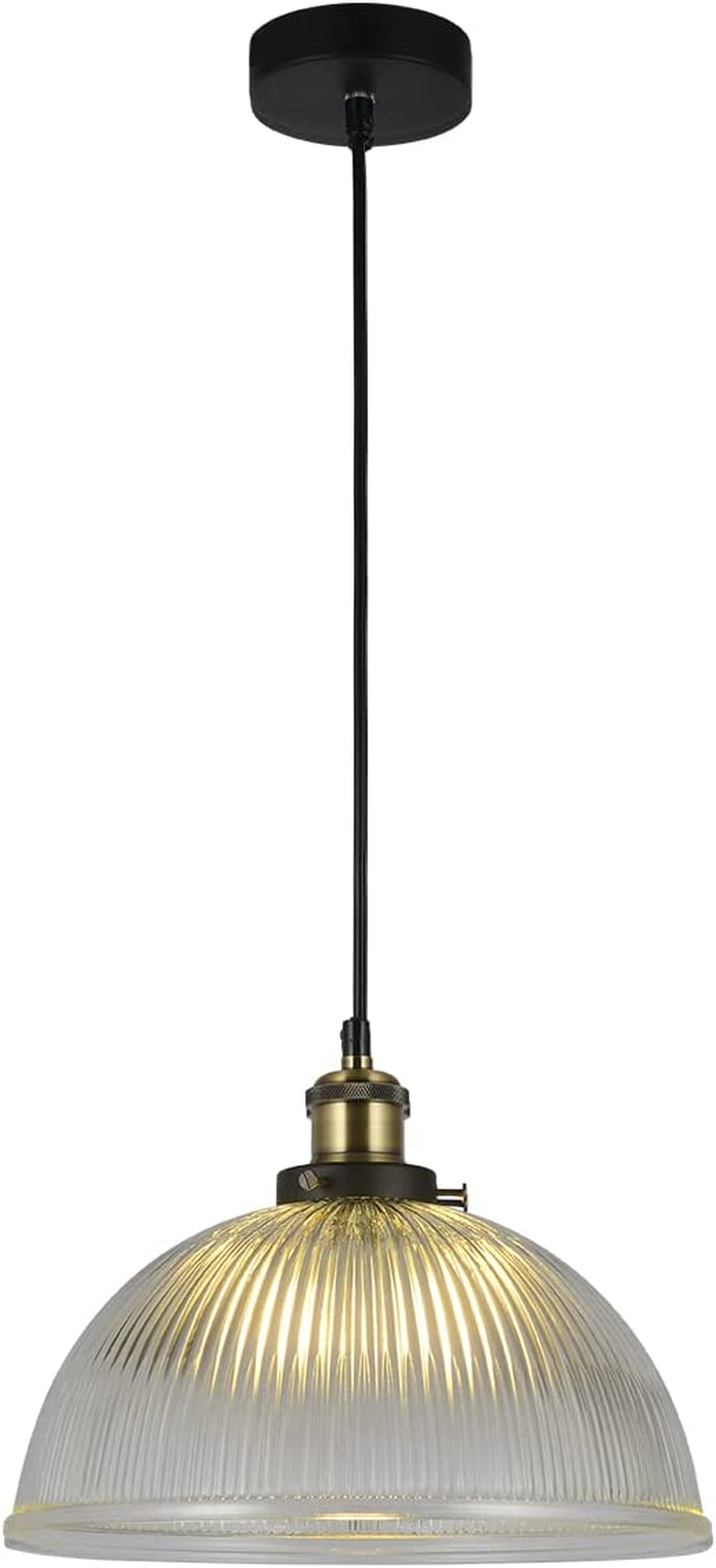 Lexi Lighting Tristan Glass Pendant Light, Clear Ribbed Bowl Shade, Diameter 29.5Cm, Vintage Hanging Lamps, Adjustable Drop Cable, Elegant and Stylish D&eacute;cor Lighting for Loft, Dining or Bar