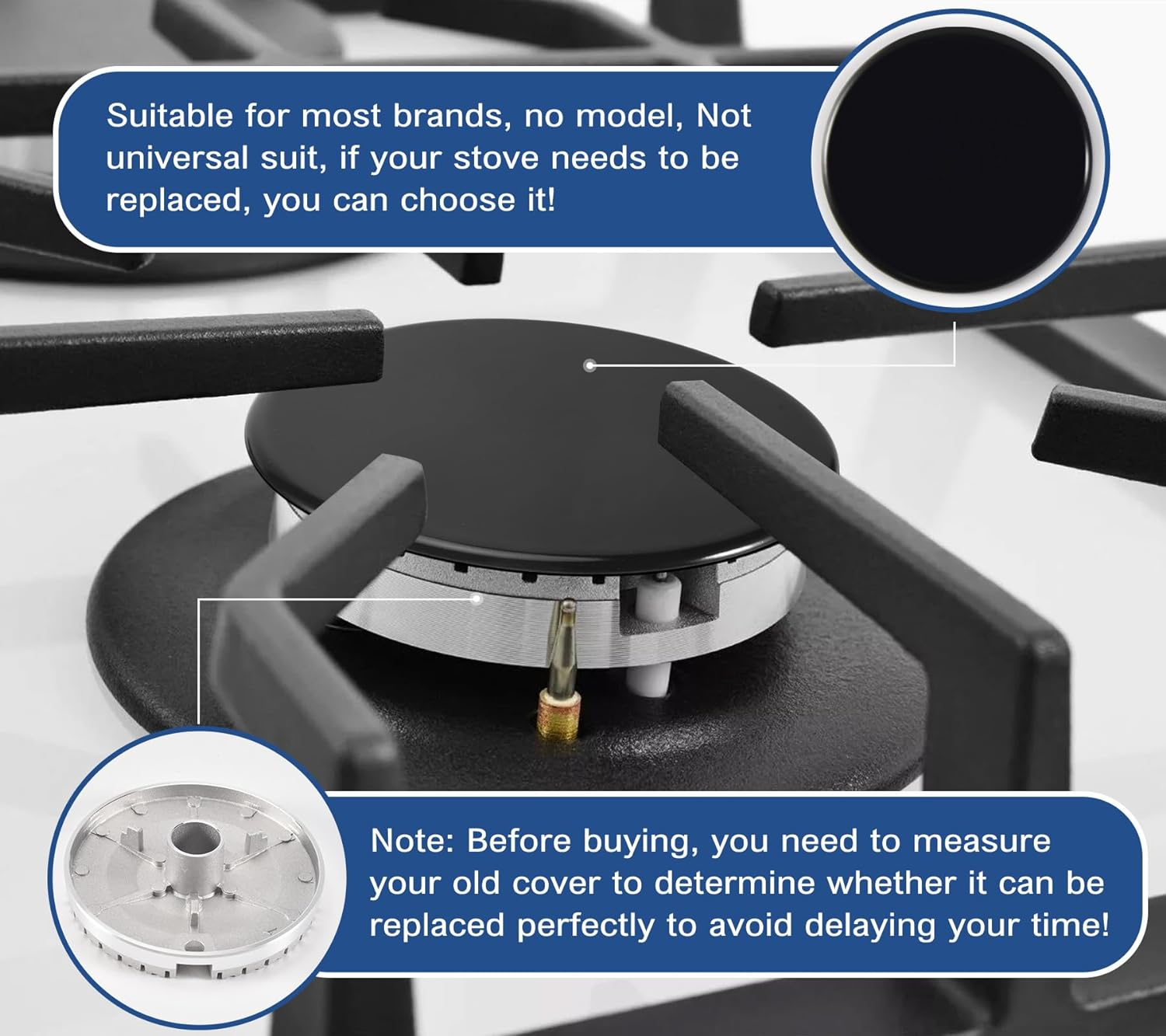 JUMXSRLE Gas Stove Burner Caps, Burner Head Replacement Kit, Heat Resistant Stove Gap Cover, Cooker Hat Set Easy to Clean, Gas Burner Flame Cap for SABAF Gas Stove Burners - 8PCS image number 4