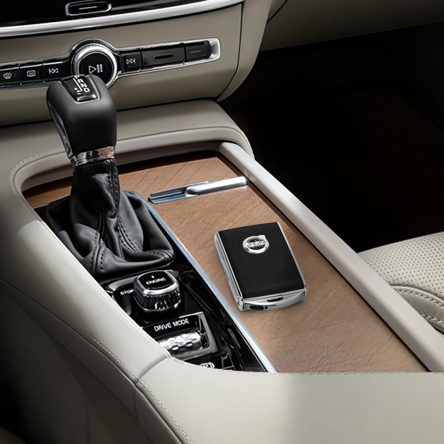 Car Key Case Fob Cover for Volvo XC90, XC60, XC40, S60, S90, V90, Polestar 1, Polestar 2, Polestar 3 Top Layer Cow Leather (Black)