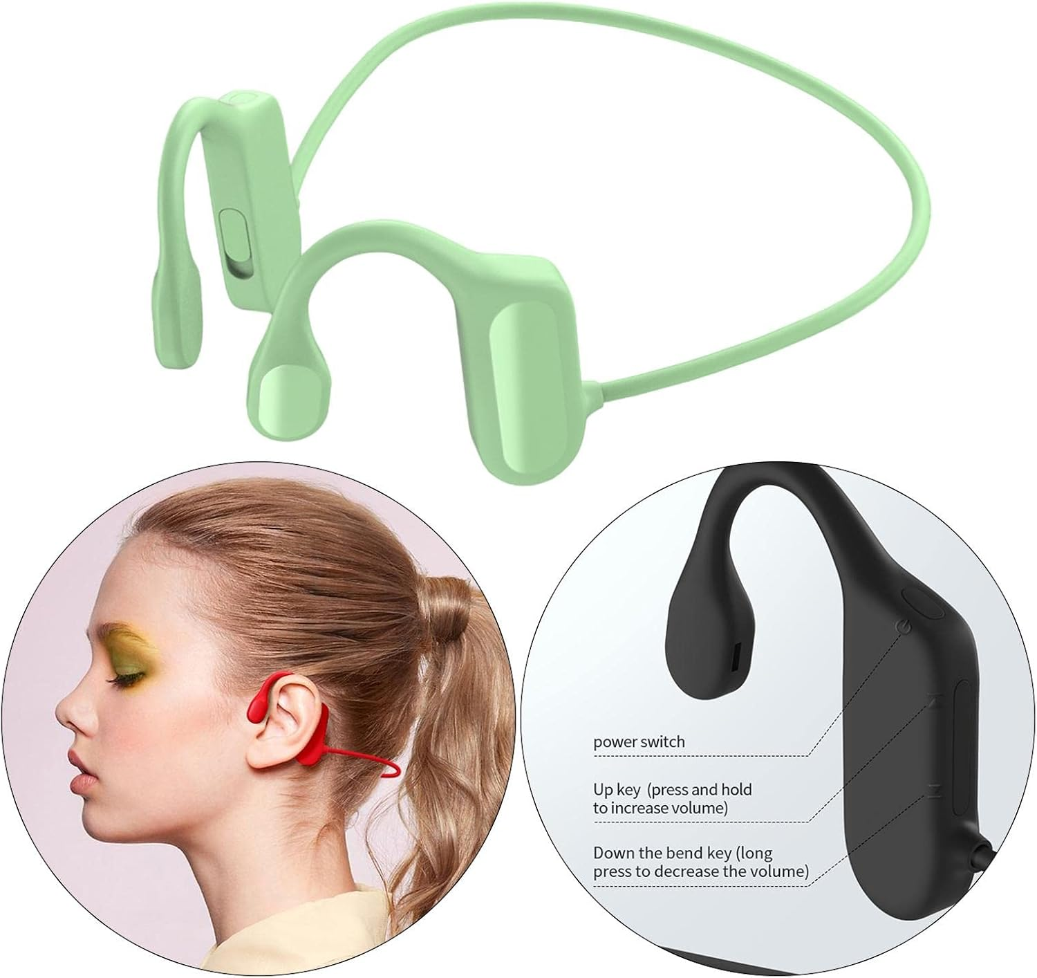 Bone Conduction Headphones Double Ears Headset for Driving Indoor Fitness Green image number 6