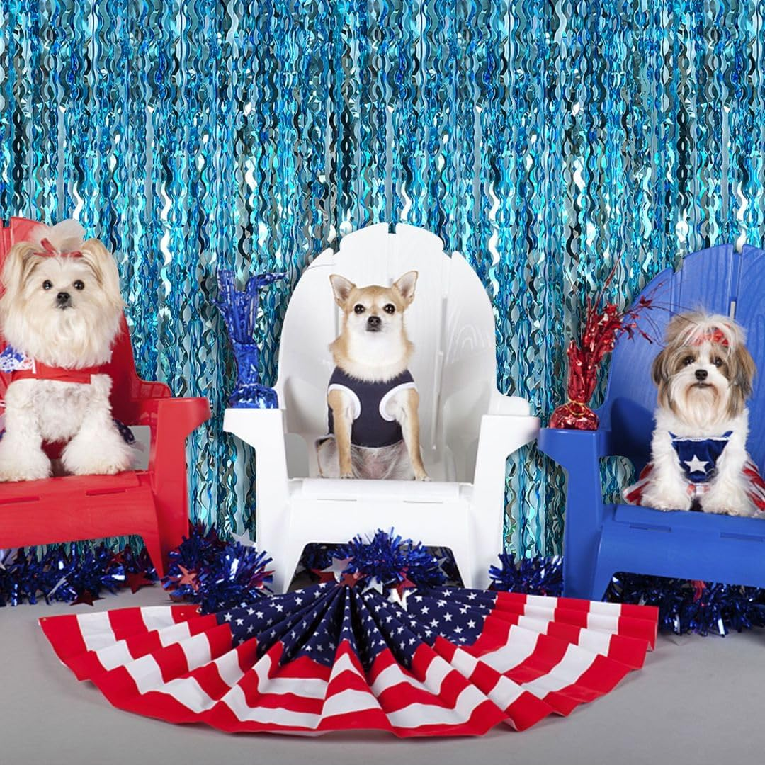 Backdrop for Party Decorations, Wave Foil Fringe Curtain Tinsel Photo Backdrop Blue Tinsel Curtain Party Backdrop Streamers for Birthday Wedding Bachelorette Christmas Celebration Party Decorations