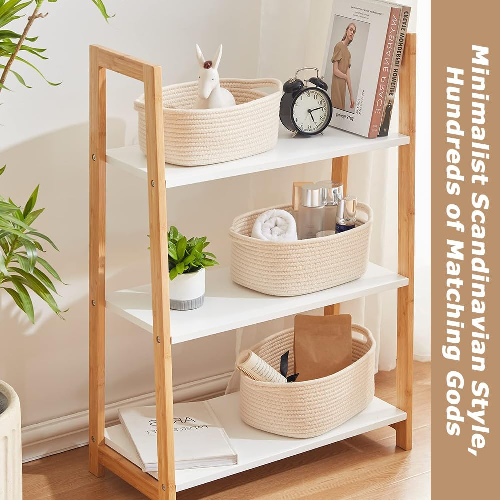 Set of 5 Cotton Rope Woven Storage Baskets &ndash; Decorative Organizer Bins for Baby Nursery, Montessori, Bathroom, Dog & Cat Toys, Entryway, Desk Use image number 6