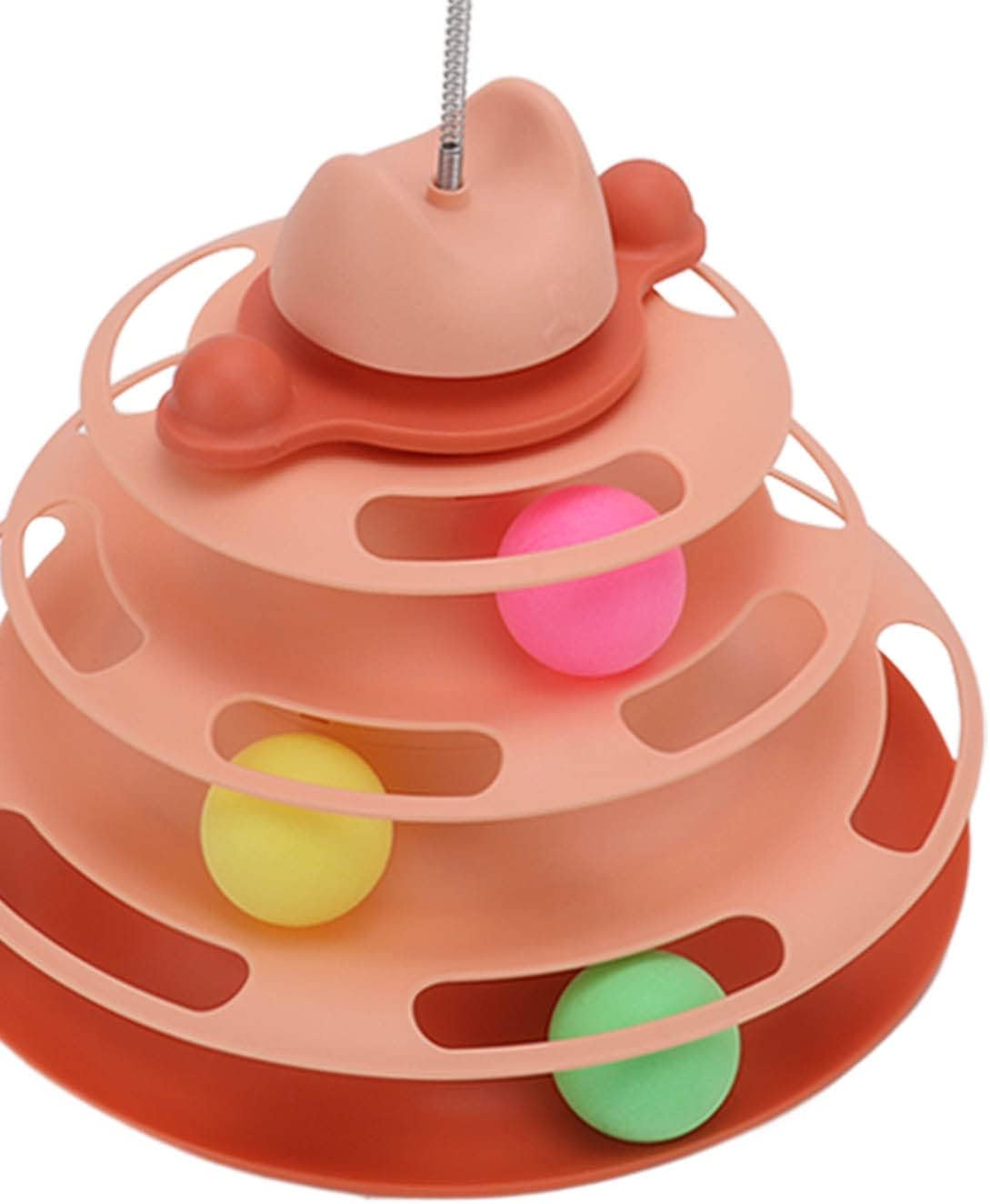 Ciciglow Cat Toy Set, Interactive Toy for Kittens, 3-Layer Towers Roller Tracks Cat Teaser Ball Toy with 3 Colourful Balls and Cat Stick, for Movement and Stimulation (Pink) image number 4