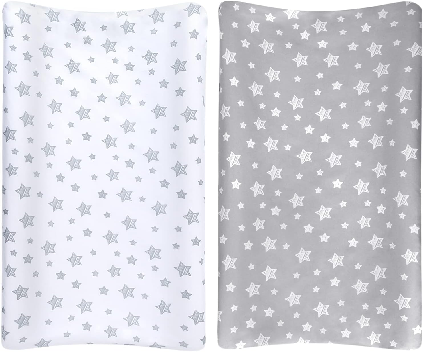 Changing Pad Cover for Boys Girls 2 Pack, Lovely Print Soft Unisex Diaper Change Table Sheets, Fit 32"/34''X16" Contoured Pad, Comfy Cozy 2-Pack Cradle Sheets, Grey & White image number 6