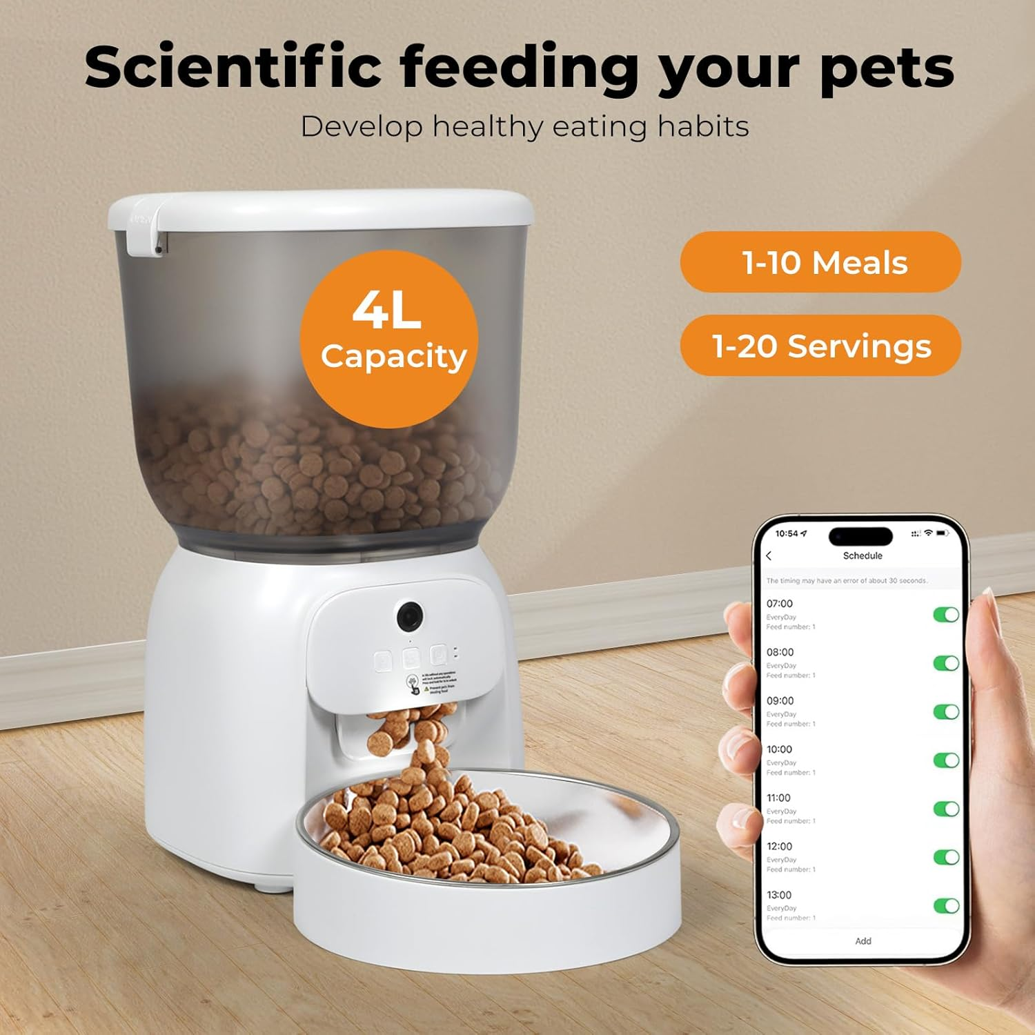 Pawz 4L Automatic Cat Feeder with Camera, Smart Timed Pet Feeder with Wifi APP Control for Remote Feeding, Auto Pet Feeder Dry Food Dispenser with Desiccant Bag for Cats/Dogs, Dual Power image number 3