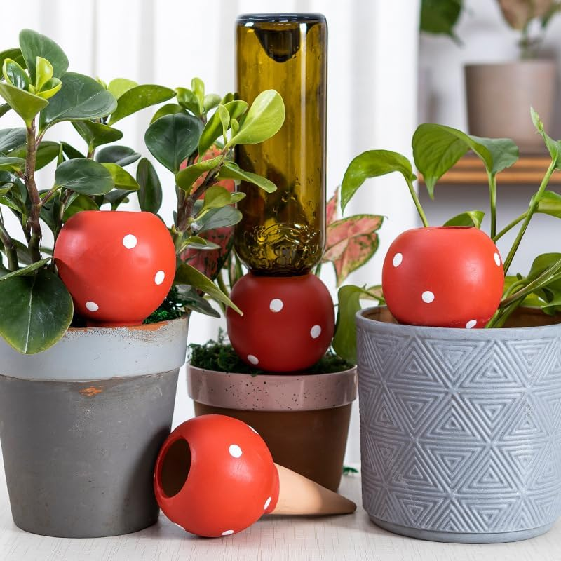 Terracotta Plant Watering Globe Set, 4Pcs Terracotta Self Watering Device Plant Watering Globe, Mushroom Self-Watering Spike, Mushroom Self-Watering Spikes for Indoor Plants image number 6