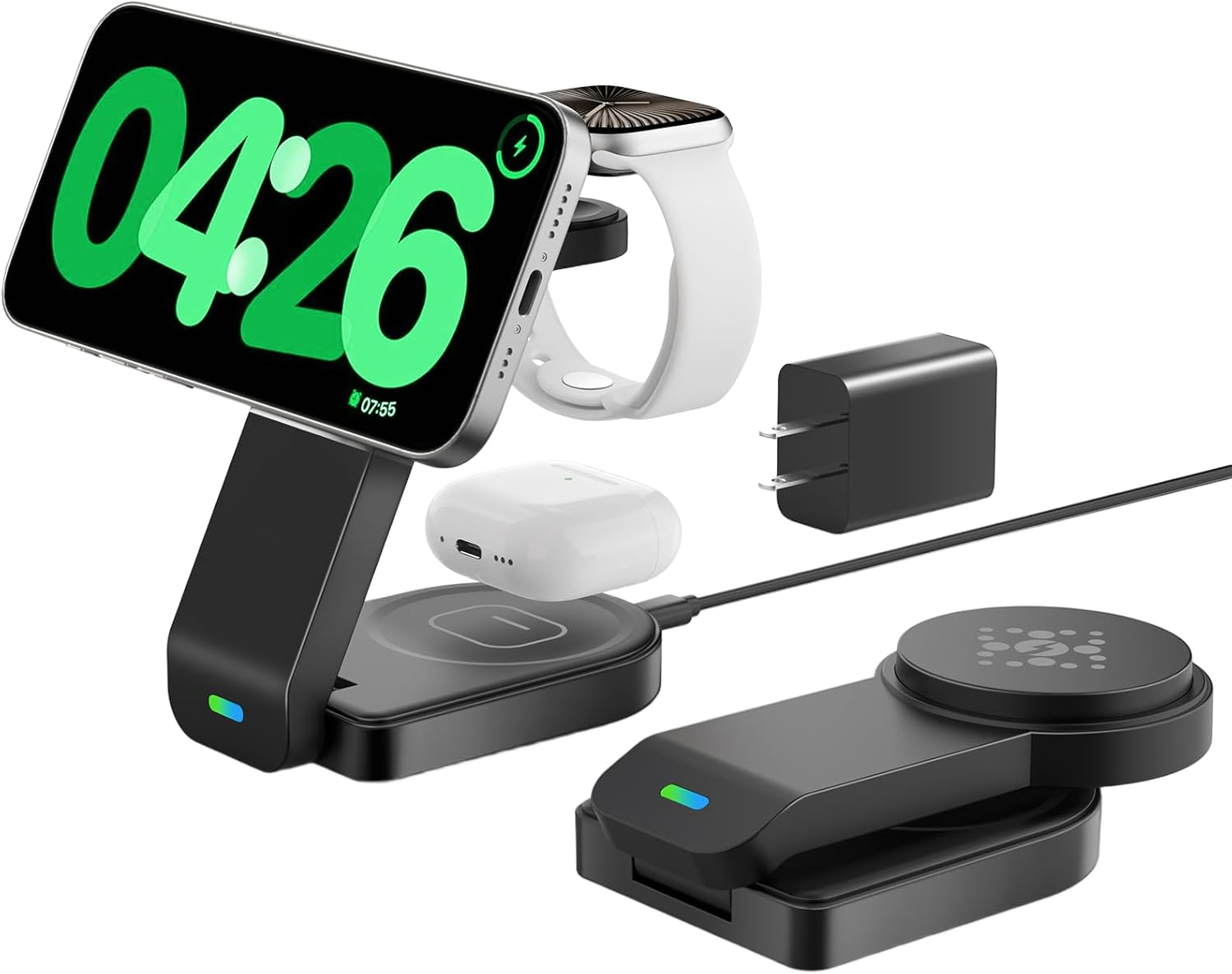 Foldable Magnetic Wireless Charger Compatible with Apple Devices,3 in 1 Wireless Charging Station for Iphone 17/16/15/14,Apple Watch Ultra 3/Ultra/Seires 11/10/9/8/7/6/Se,Air-Pods Pro 3/4/3/Pro(White)