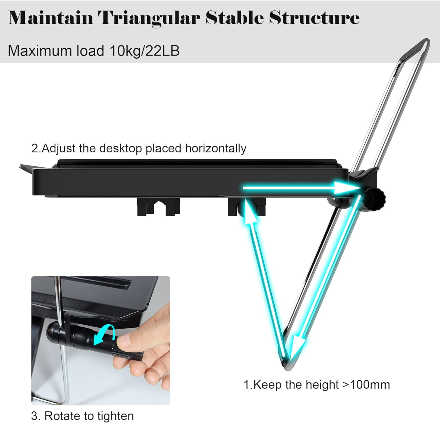Car Steering Wheel Tray, 2 in 1 Foldable Laptop Car Desk, Black image number 6