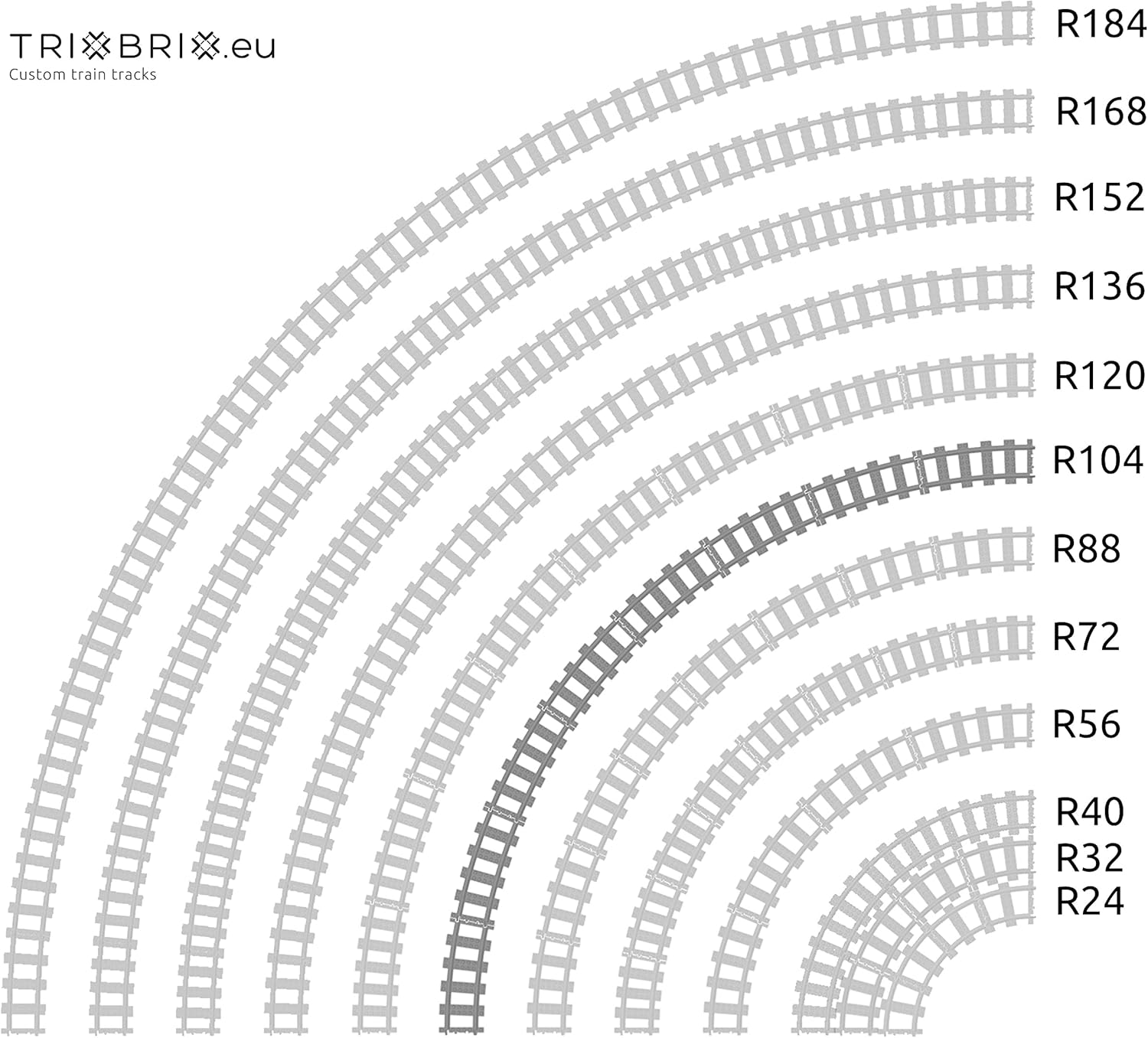 Trixbrix.Eu Curved Tracks R104 Compatible with  City Train Sets 60197 60198 10277 60205 60238 image number 1