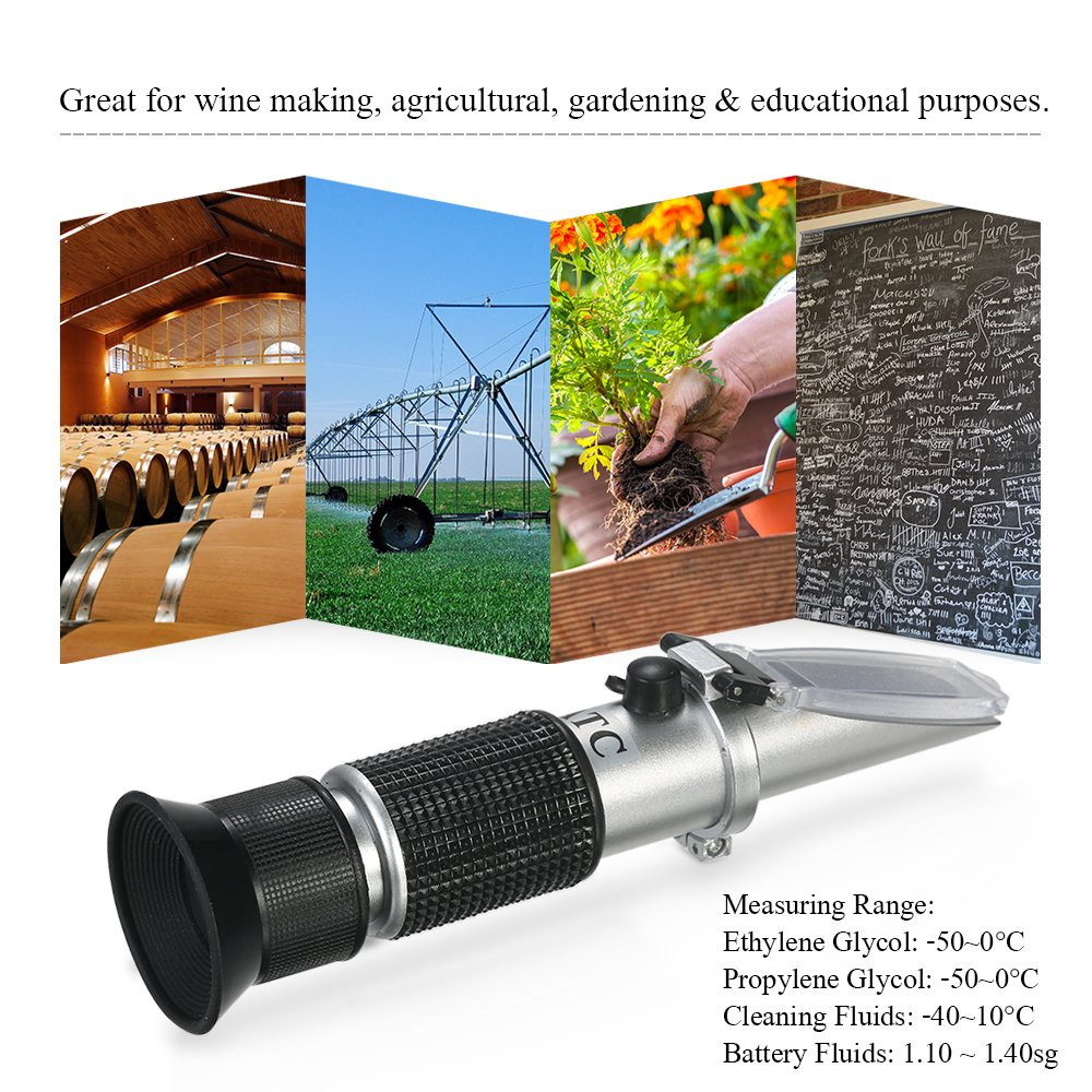 Portable Handheld ATC Antifreeze Refractometer Freezing Point Meter for Glycol Coolant Battery Acid Electrolyte Solution