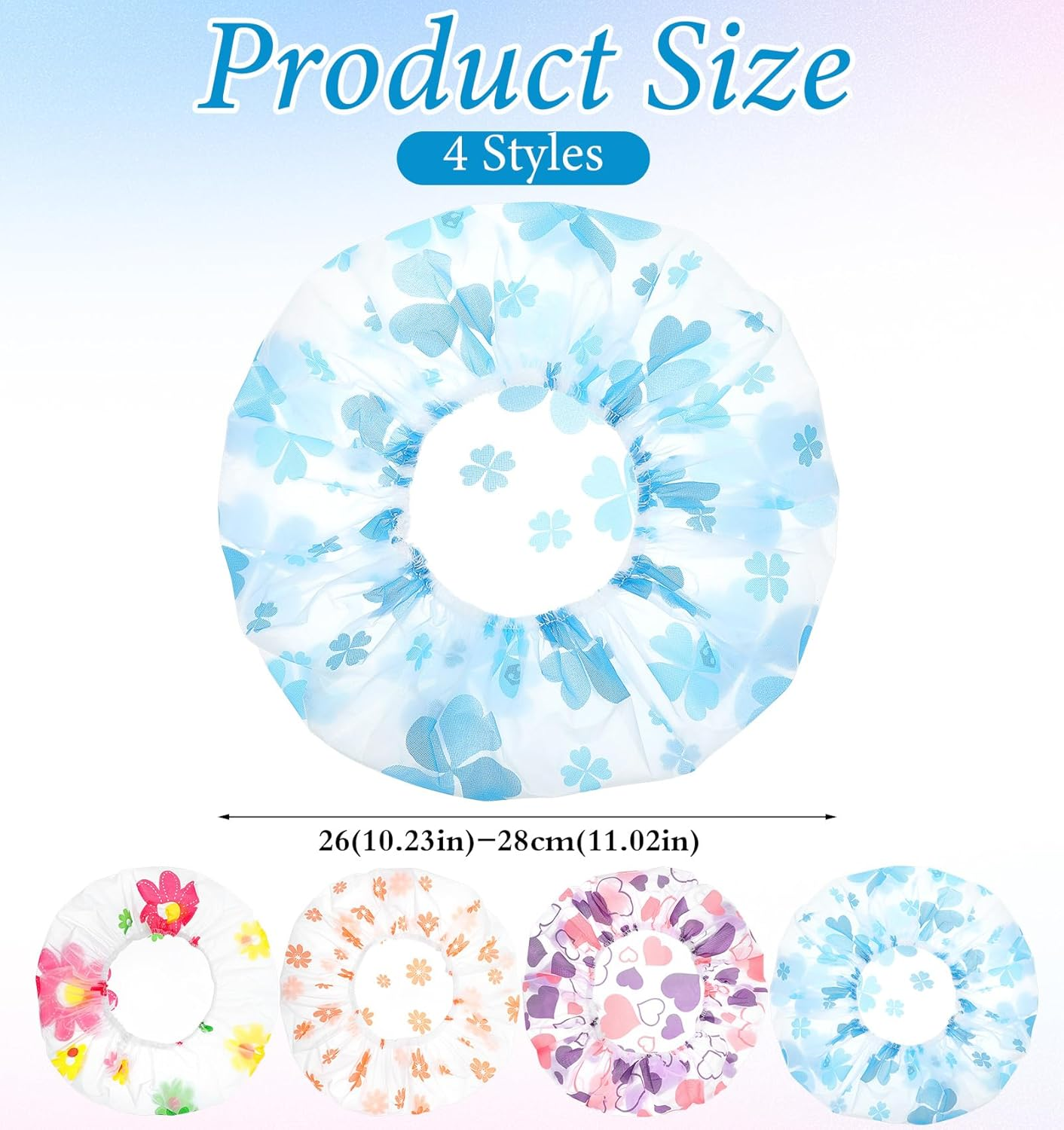 4 Pack Kids Shower Caps for Girls, 11" Reusable Elastic Shower Caps for Kids, Girls, Baby, Women, Bathroom, Makeup, Travel (Random Colors) image number 5